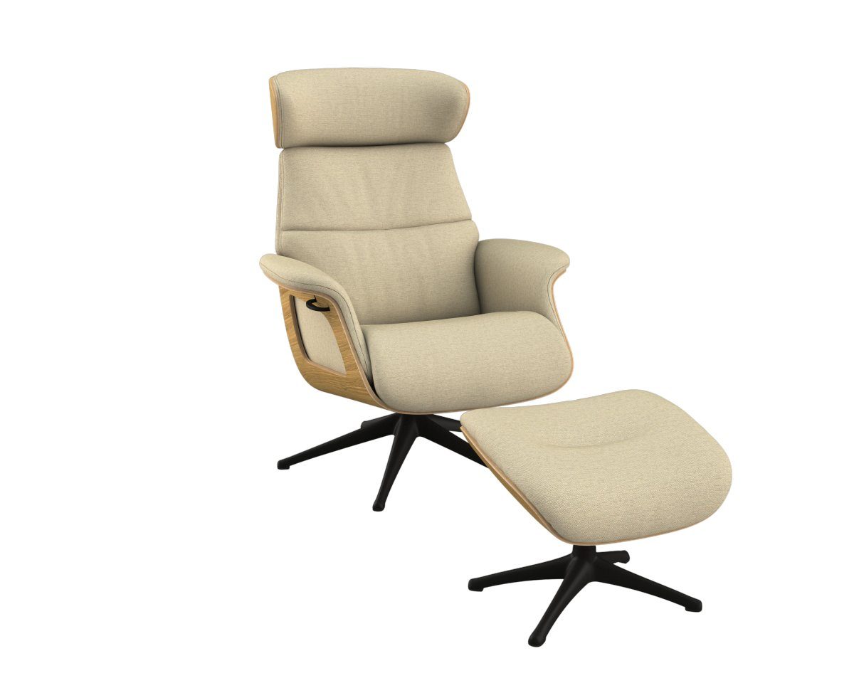 FLEXLUX Relaxfauteuil Clement relaxstoel, gestoffeerde stoel, ligstoel, TV-stoel, Rug- & hoofdsteunverstelling, draaibaar, armleuning eik, zwart voet