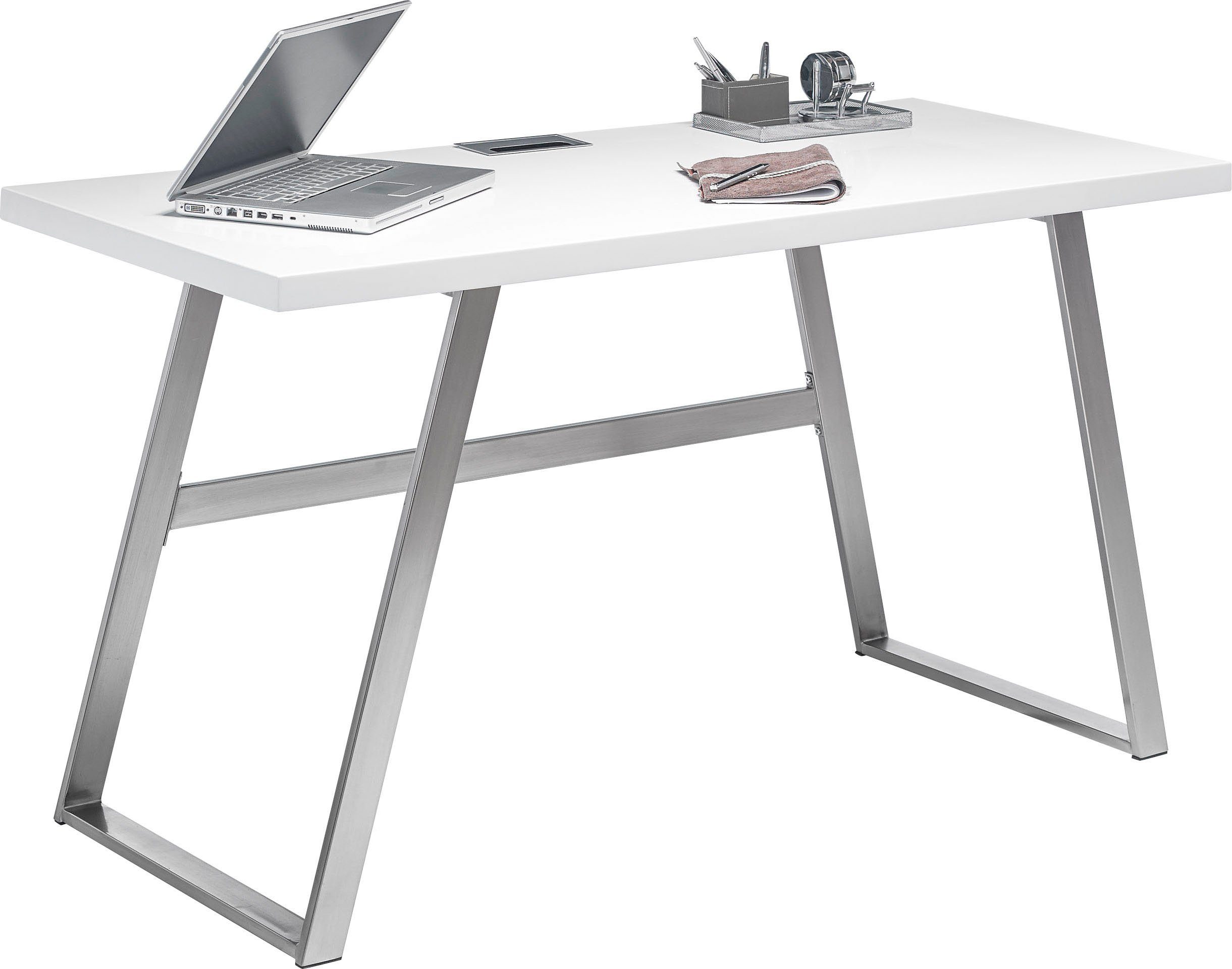 MCA furniture Bureau ANDRIA Matwit gelakt met kabeldoorvoer, breedte 140 cm
