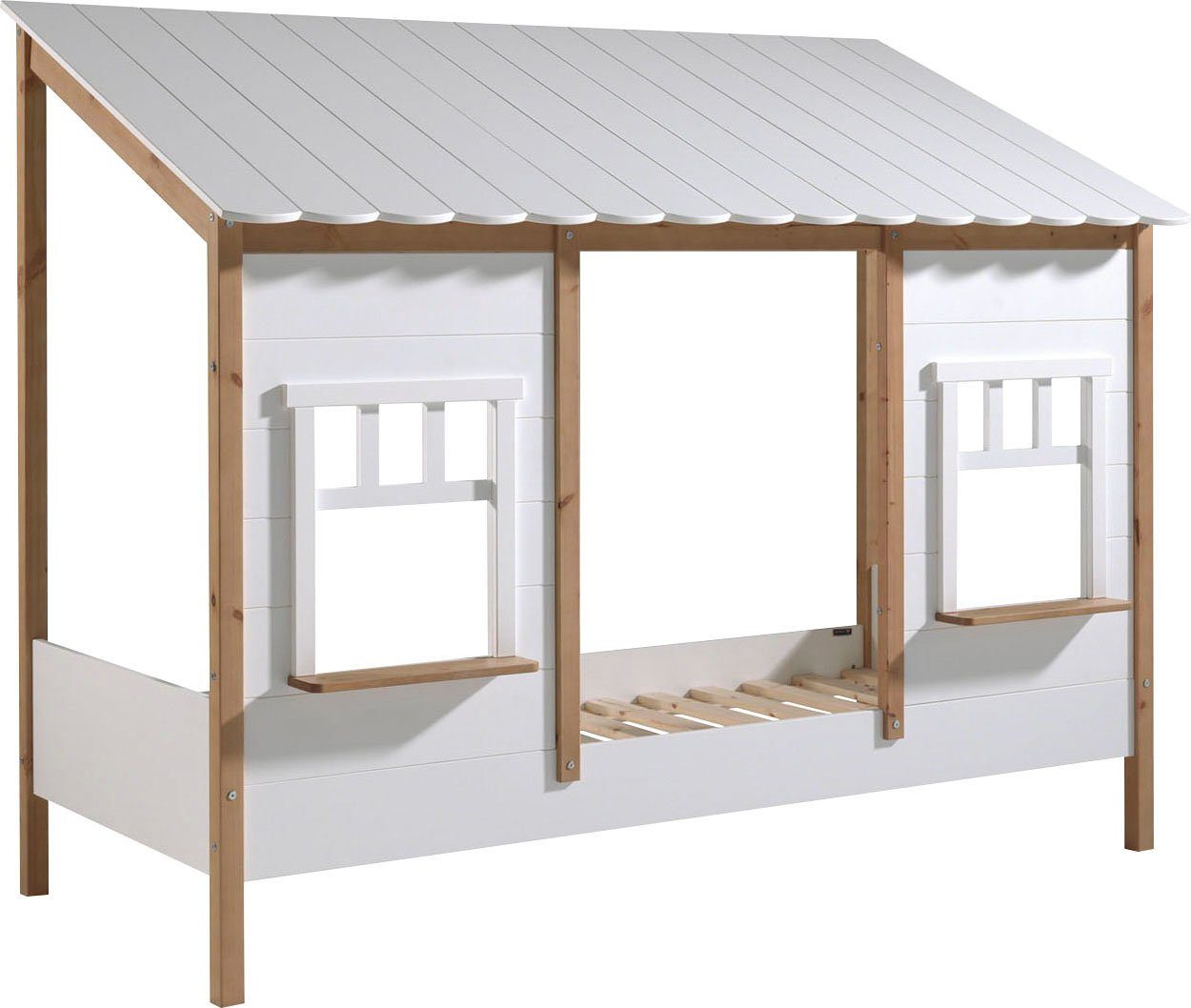 Vipack Kinderledikant Huisbed, van MDF en massief hout, wit gelakt met kleuraccent