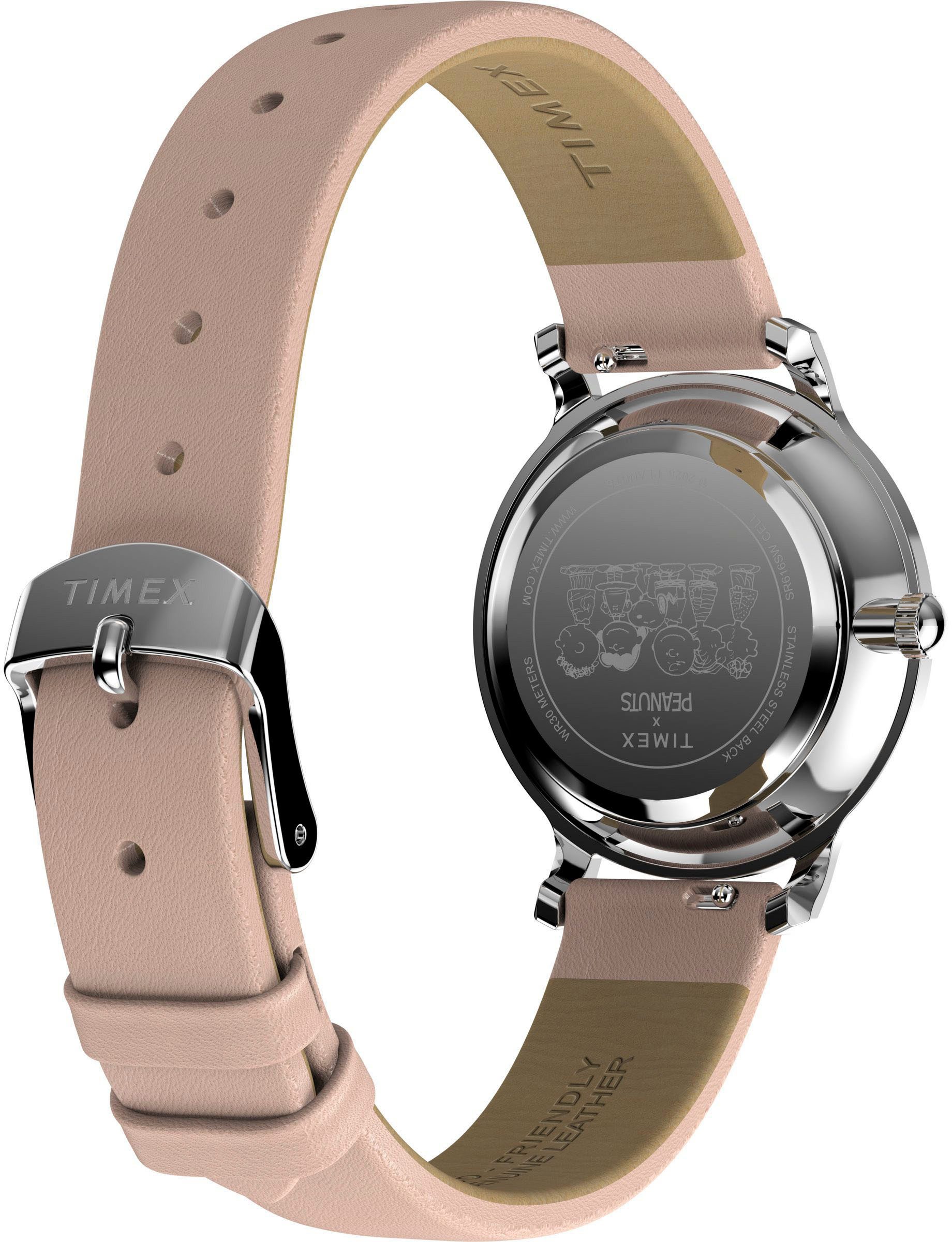 Timex Kwartshorloge PEANUTS TRANSCEND Armbandhorloge, dameshorloge, leren armband, fluorescerende wijzers