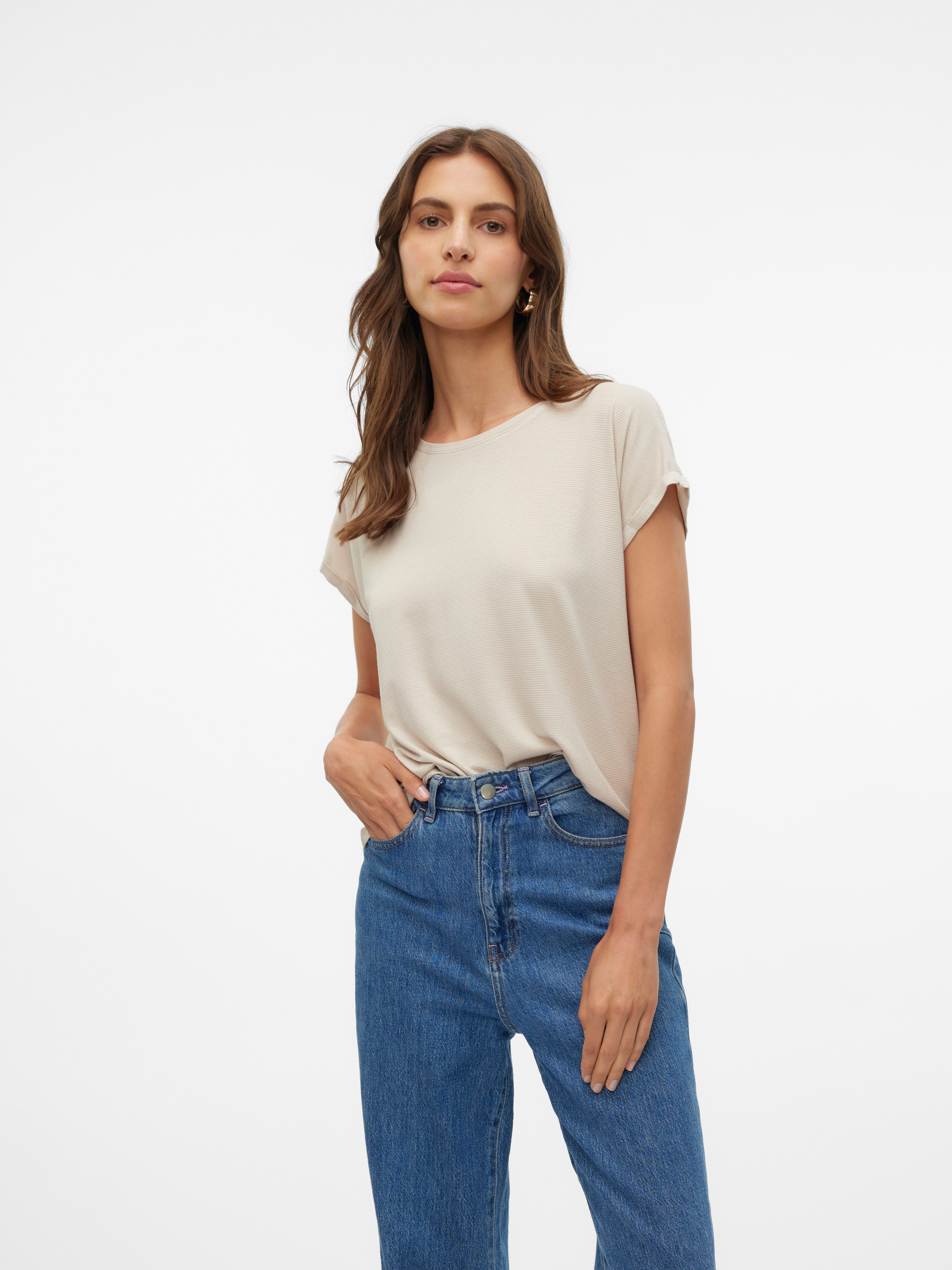 Vero Moda Shirt met ronde hals VMLAVA PLAIN SS TOP LUREX STRIPE