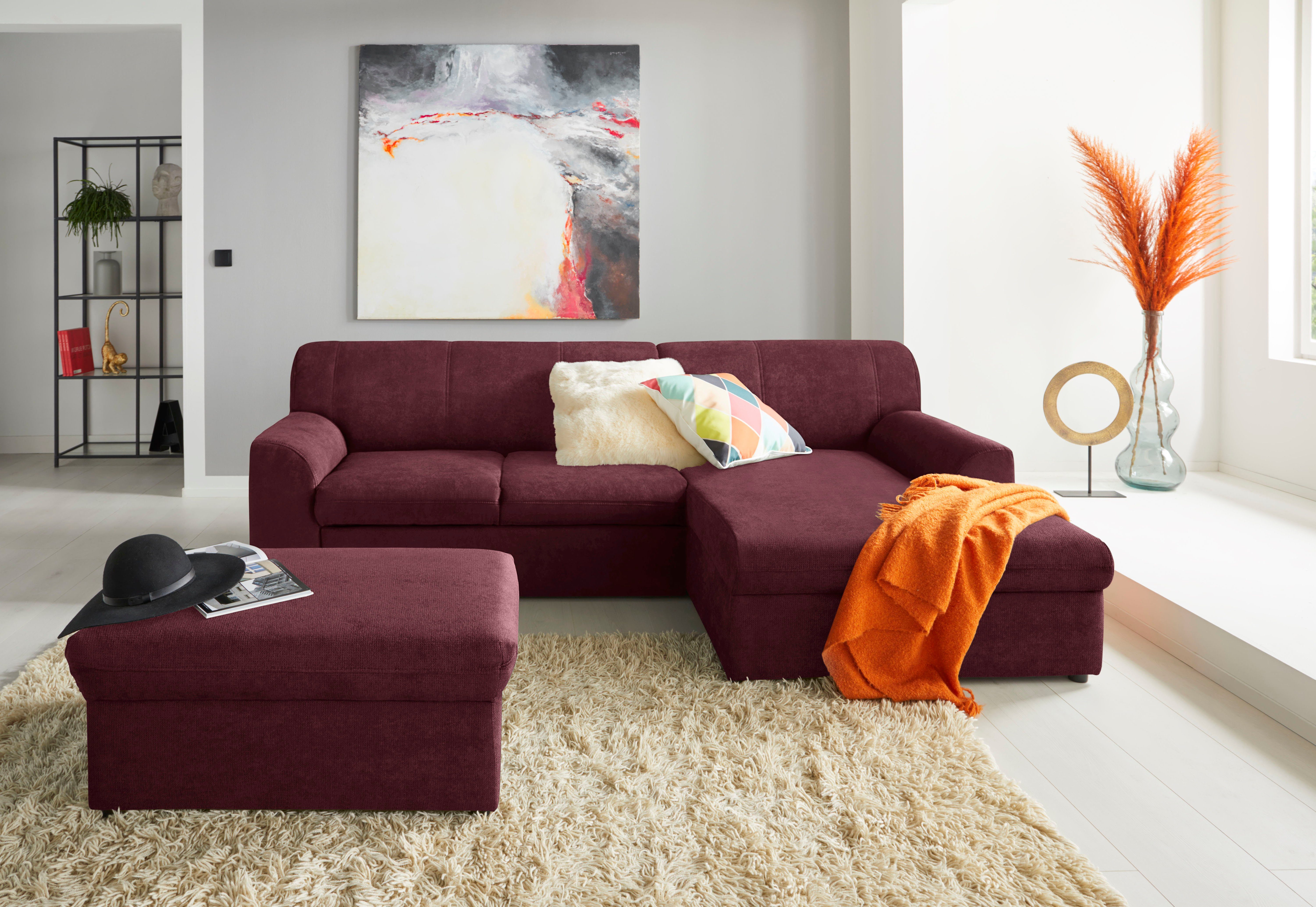 DOMO collection Hoekbank Topper, elegant en tijdloos, compacte afmetingen 245/155cm, L-vorm