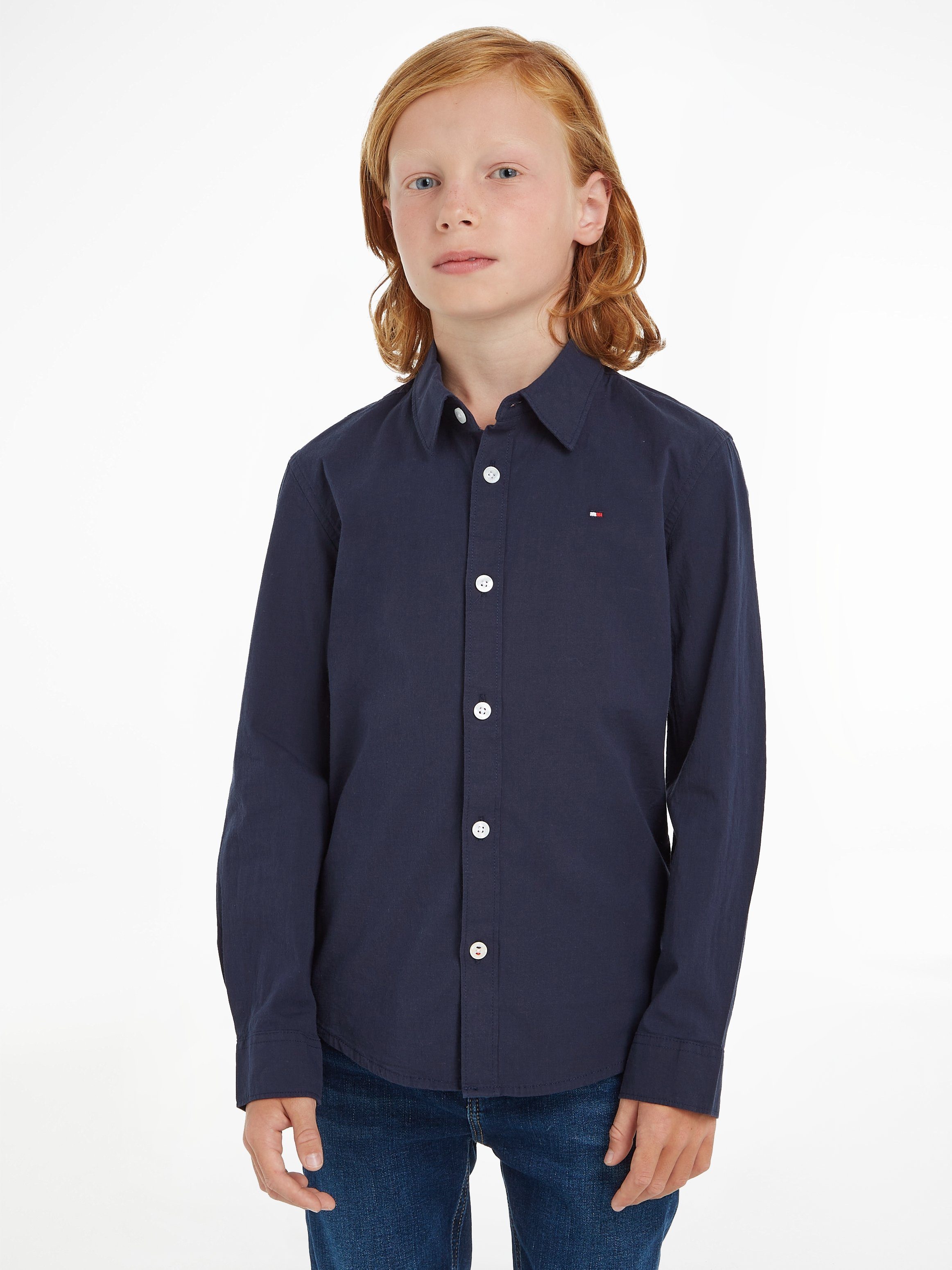 Tommy Hilfiger Overhemd met lange mouwen SOLID STRETCH POPLIN SHIRT L/S Kinderen Kids Junior MiniMe,...