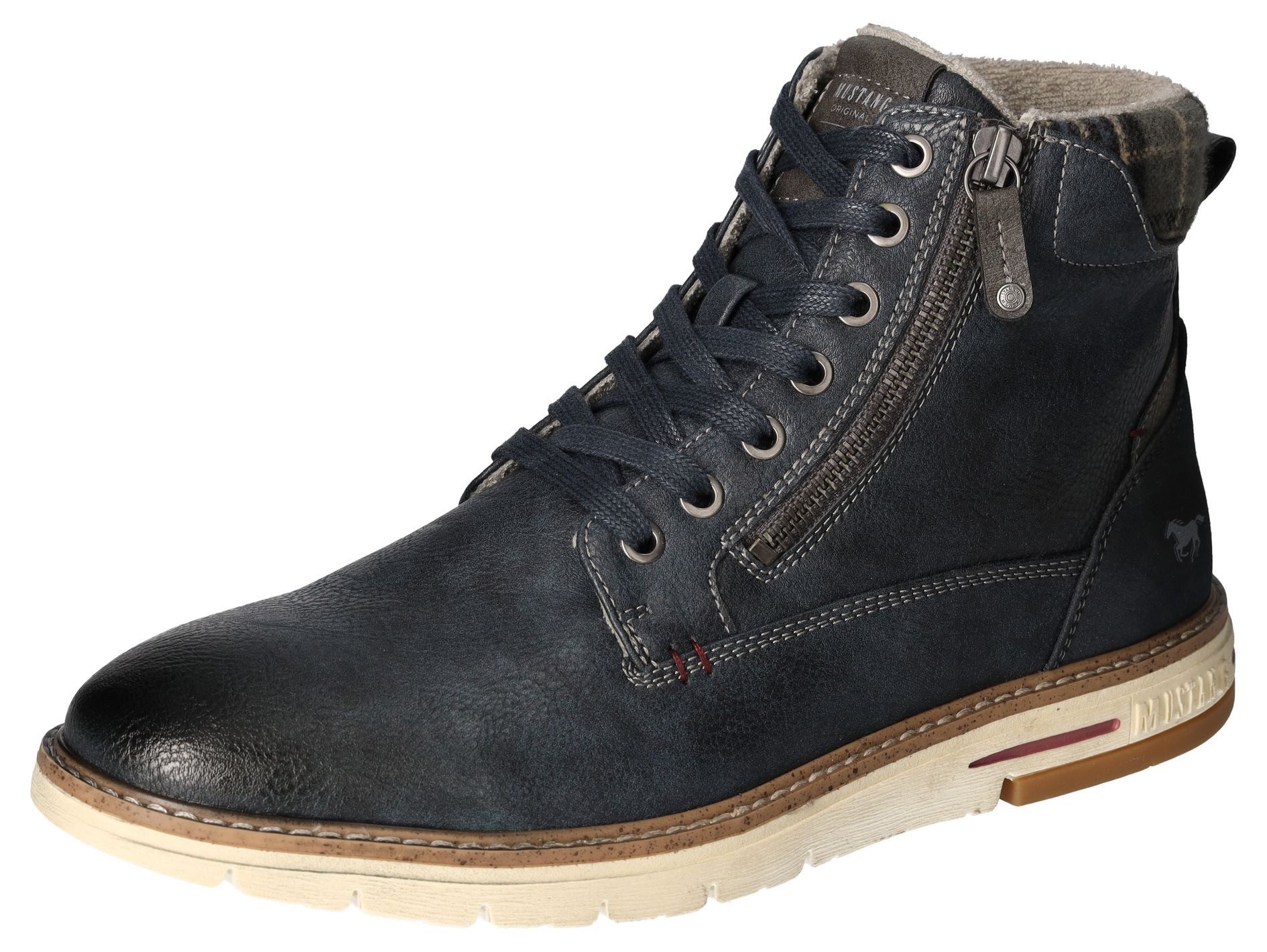 Mustang Shoes Winterlaarzen , veterschoenen, casual enkellaars met geruite inzet aan de schacht