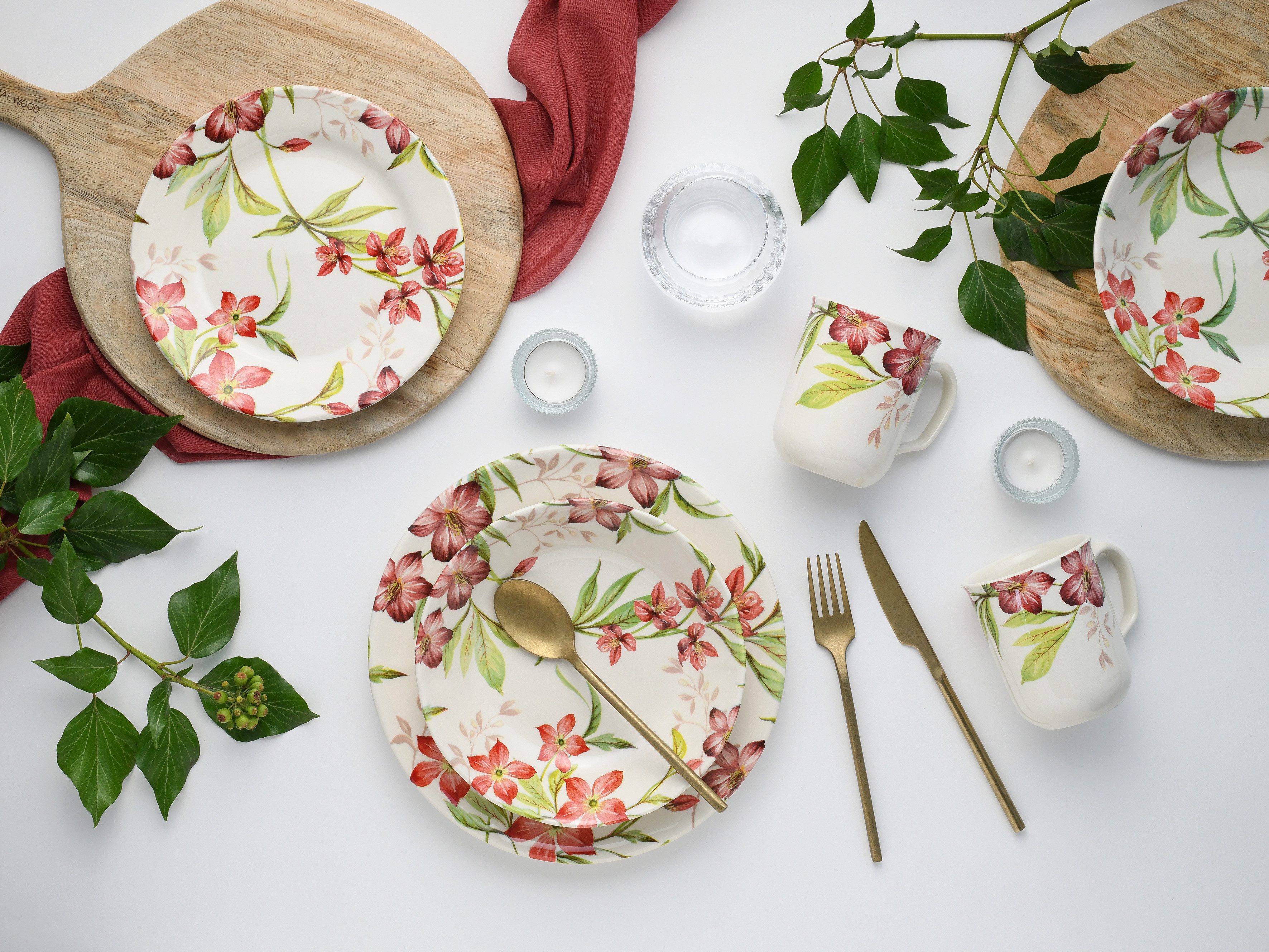 CreaTable Combi-servies Servies-set Summer Cottage Servies, elegant bloemdecor, 16 delen, voor 4 personen (set, 16-delig)
