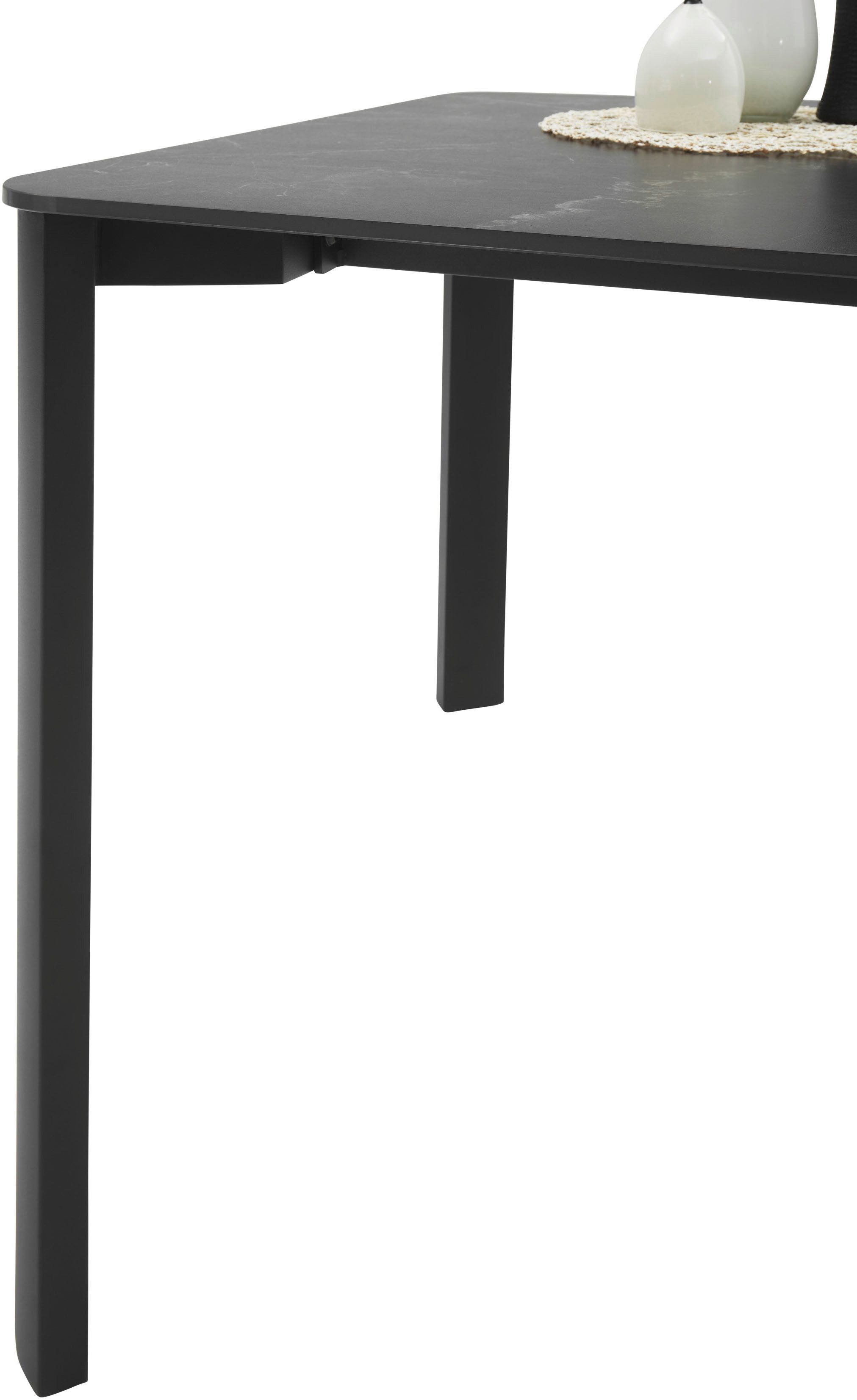 Stolkom Eettafel Lenni eettafel keramiek, zwart gemarmerd BxHxD 180x76x90 cm Keramische oppervlakte zwart gemarmerd, metalen frame mat zwart