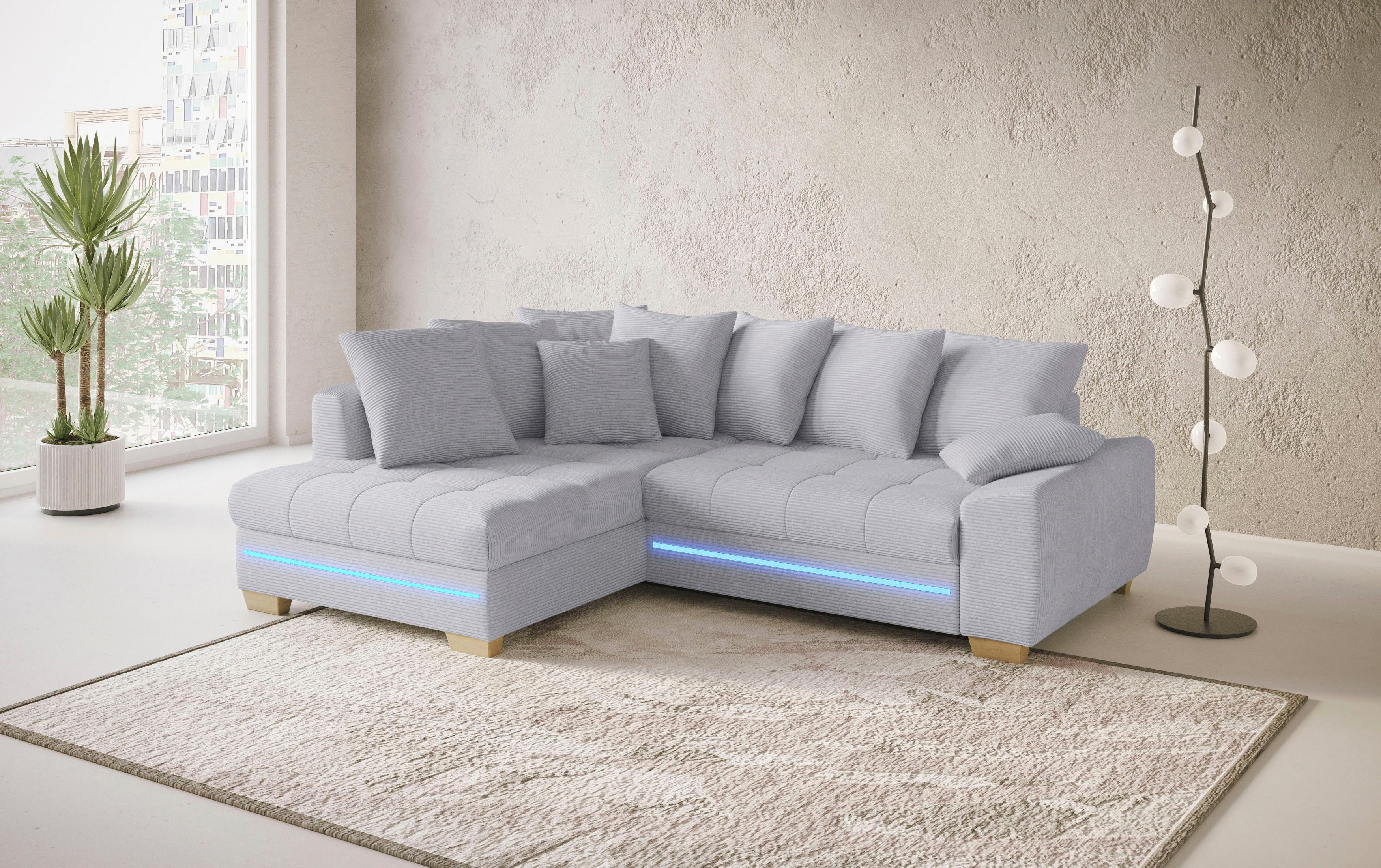 Mr. Couch Hoekbank Nikita II, L-vorm met rgb-led verlichting, optioneel met bed, bedlade, koudschuim