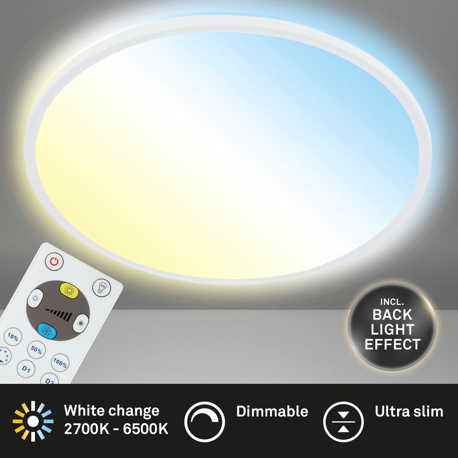 Briloner Leuchten Led-paneel 7080016 SLIM Plafondlamp, 42x2,9 cm, wit, 22W, woonkamer, slaapkamer, keuken