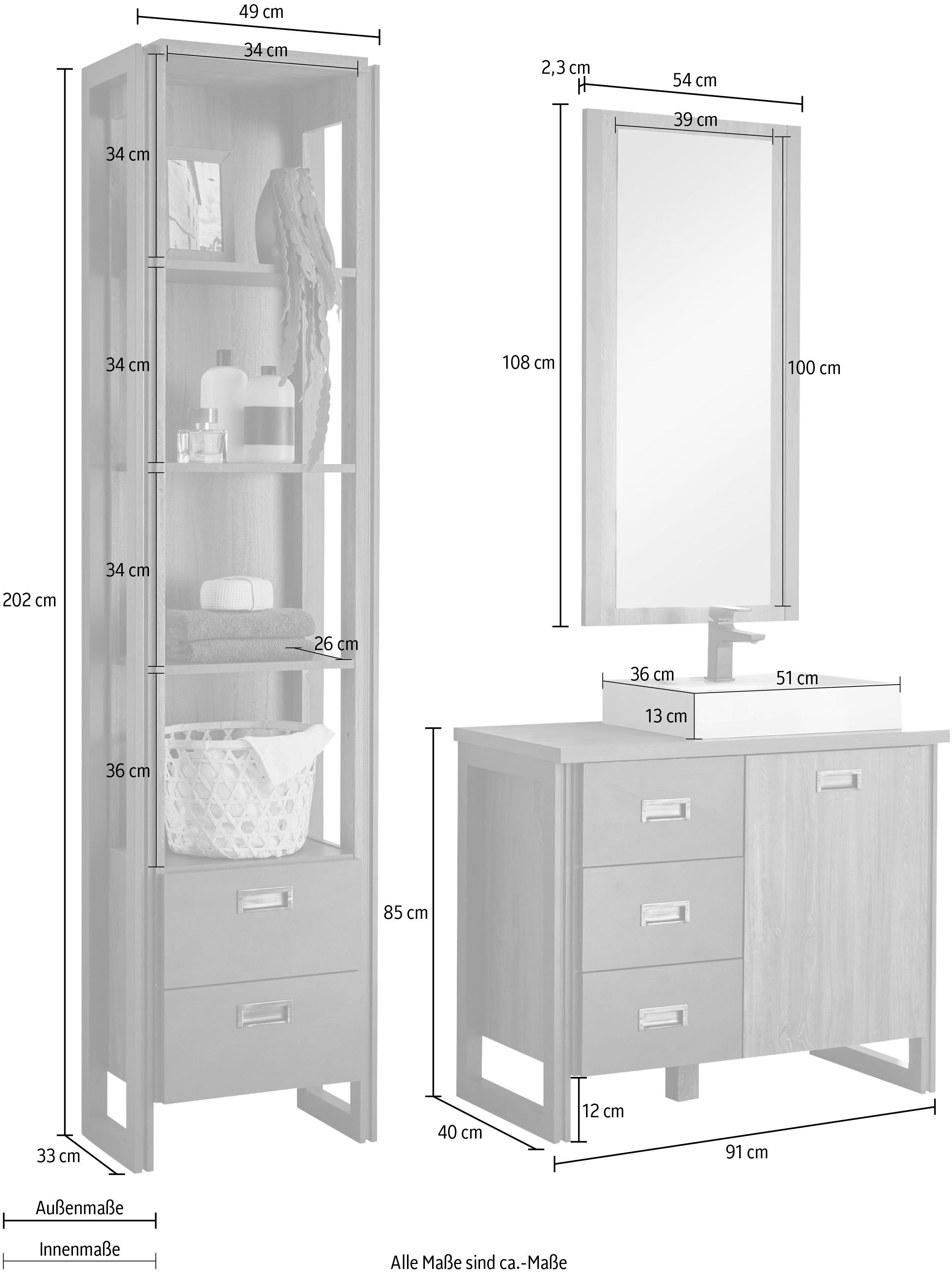 Home affaire Badkamerserie Detroit, badkamer in industriële stijl, 3-delig badkamer (set, 3-delig)
