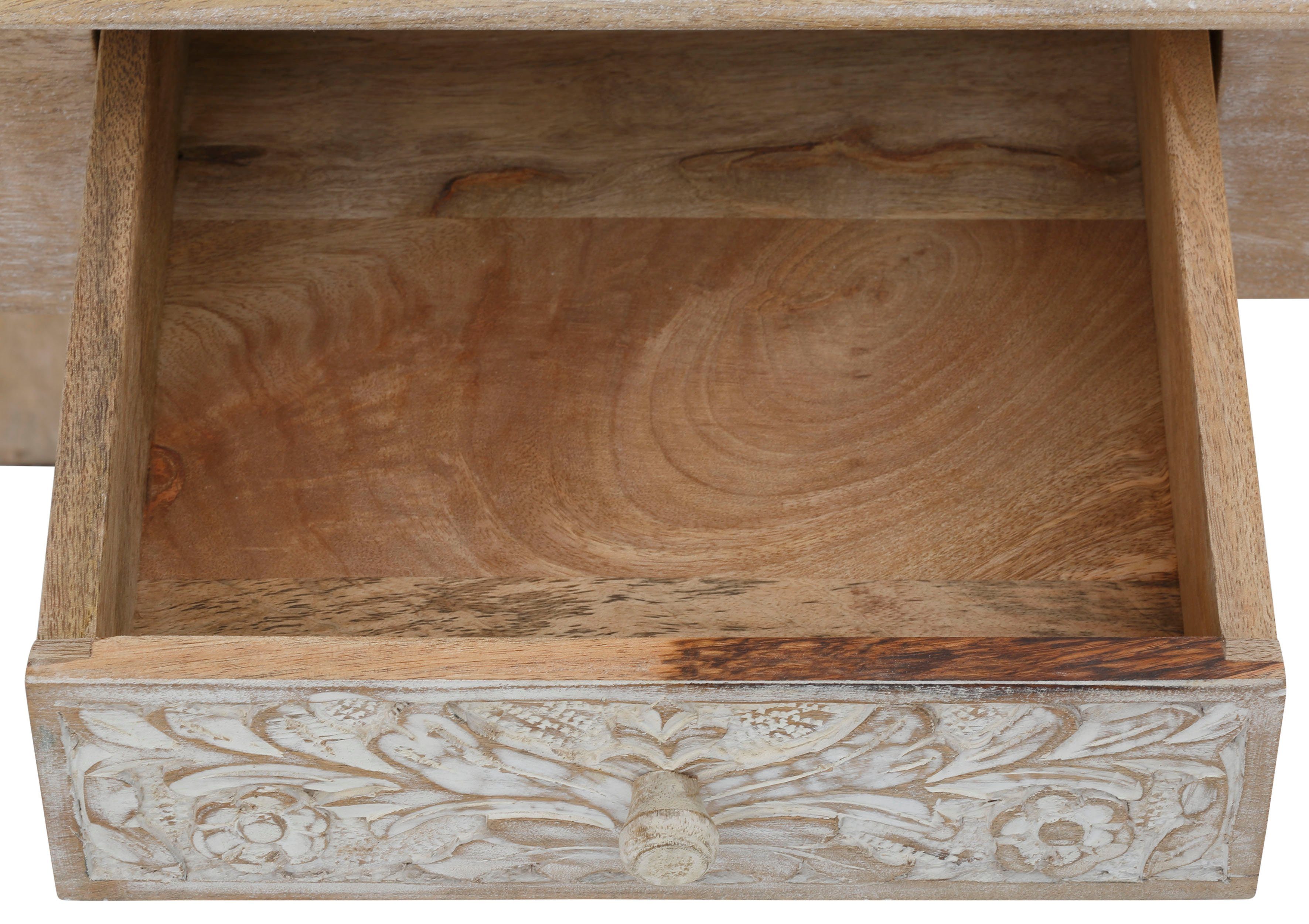 Home affaire Bureau Lavin Mangohout, met decoratief houtsnijwerk, met de hand gemaakt, breedte 111 cm