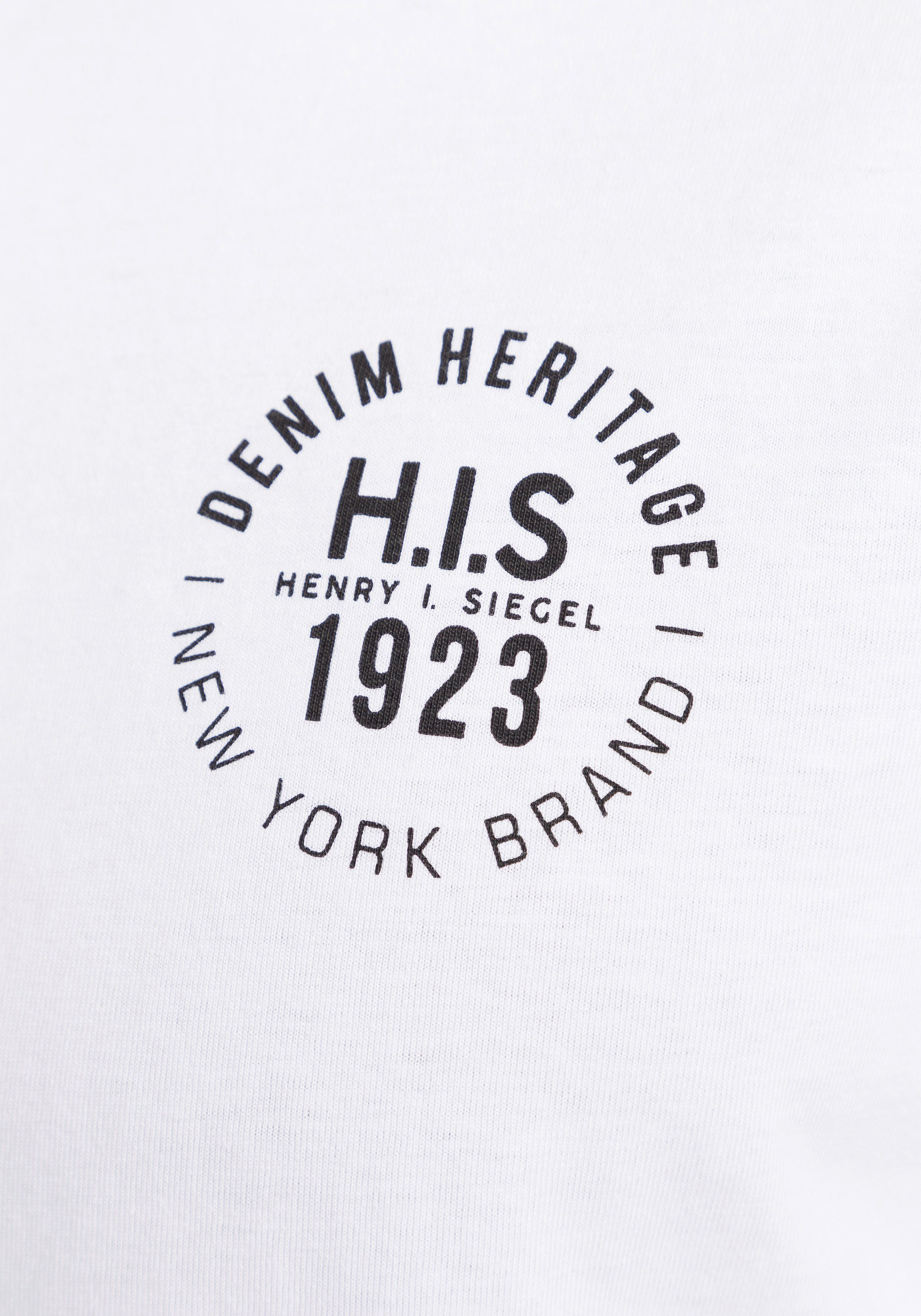 H.I.S Shirt met lange mouwen Lange mouwen, bedrukt, ronde hals, van 100% katoen (2-delig, Set van 2)