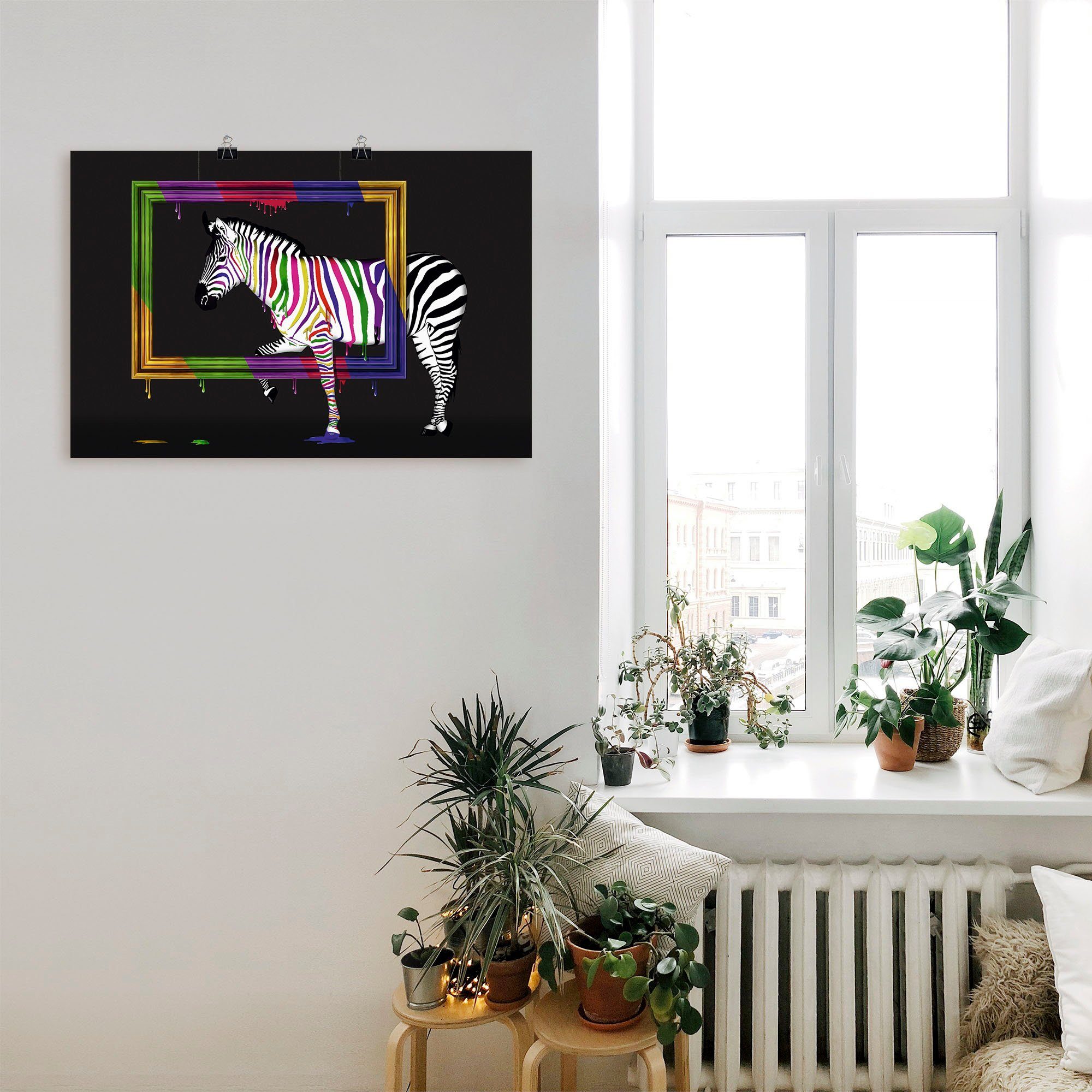Artland Artprint De regenboog zebra als artprint op linnen, poster, muursticker in verschillende maten