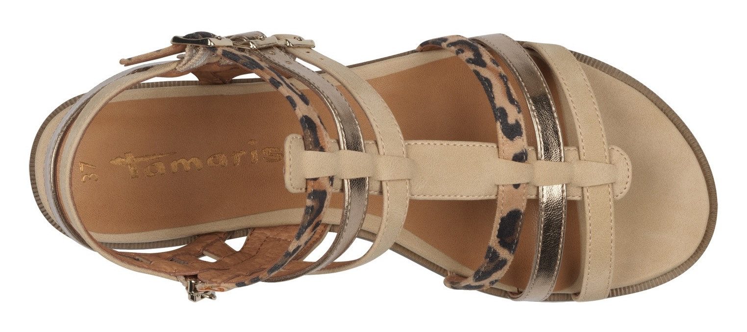 Tamaris Sandalen , sandalette, zomerschoen met afwerking in leeuwen- en metalliclook