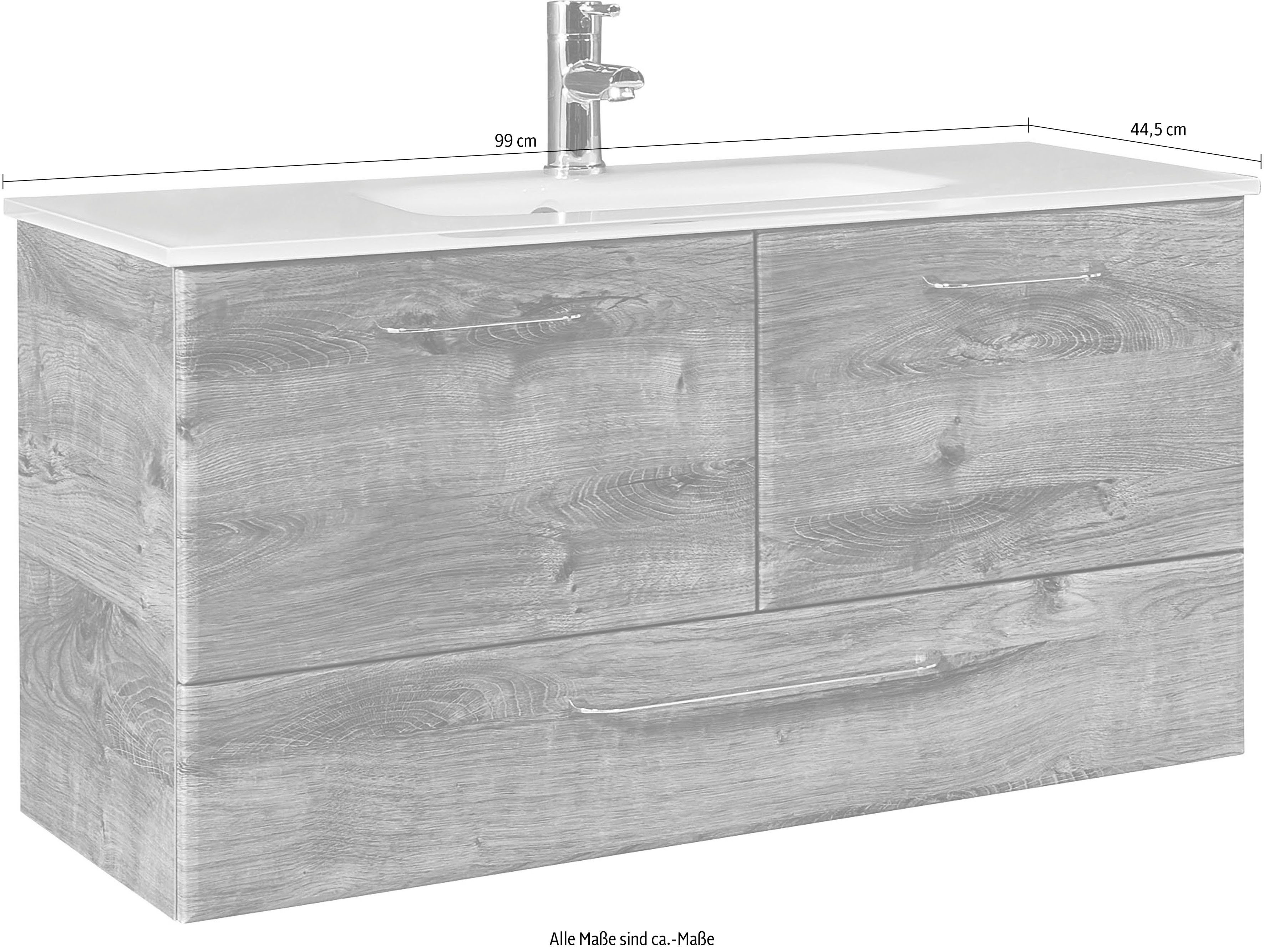 Saphir Wastafelonderkast Quickset glazen wastafel met onderkast, 99 cm breed, wastafel Grepen in glanzend chroom, inclusief deurdemper, 2 deuren, 1 lade