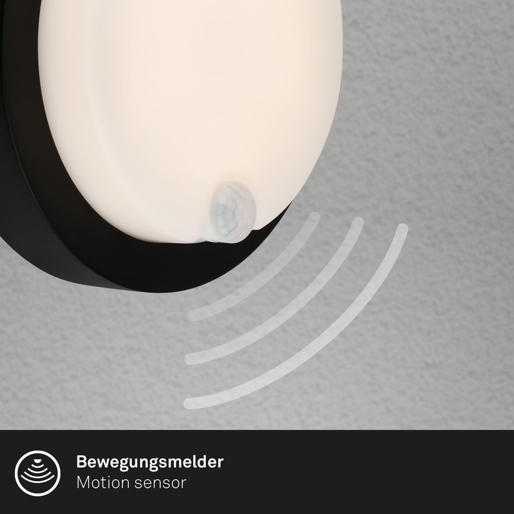 Briloner Leuchten Wandlamp voor buiten Accu LED buitenwandlamp met bewegingssensor, kunststof, zwart