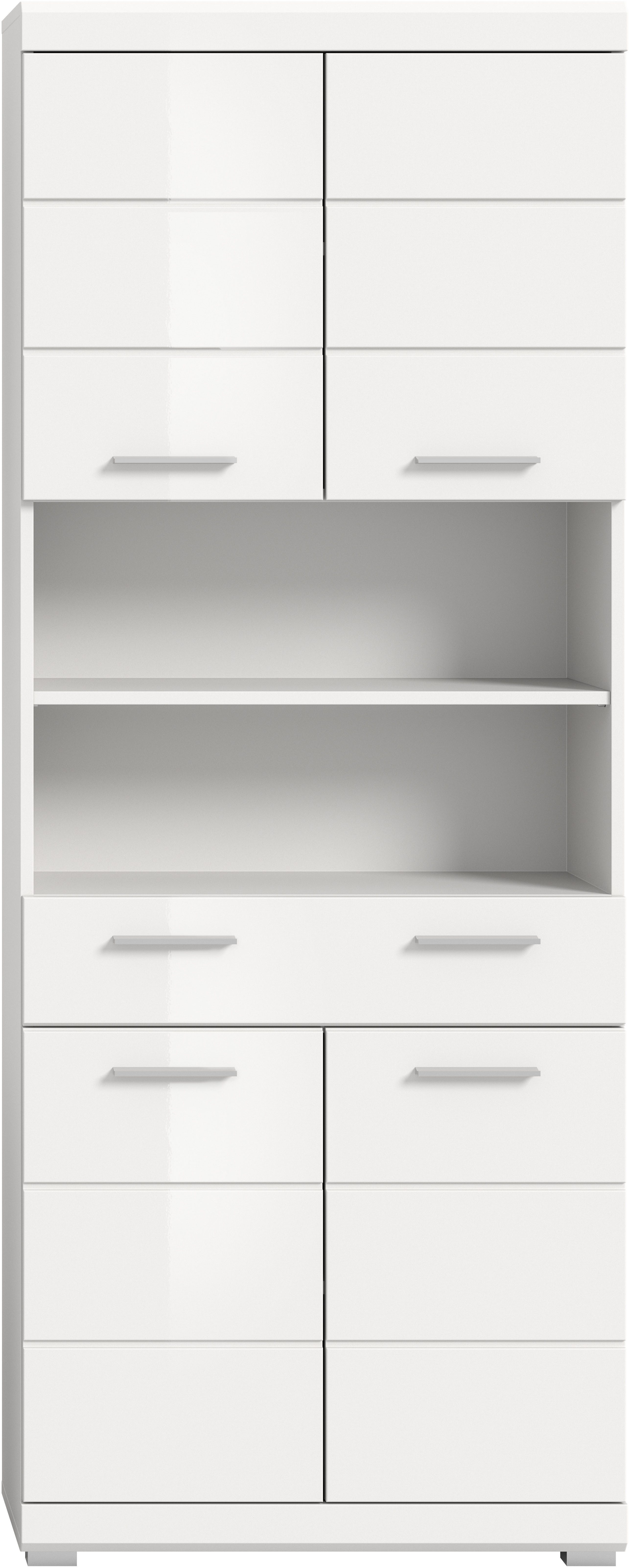INOSIGN Hoge kast Siena, breedte 74 cm, 4 deuren, 1 lade, 2 open vakken, MDF-front in verschillende kleuren verkrijgbaar, badkamermeubels, badkamerkast, kast, badkamer