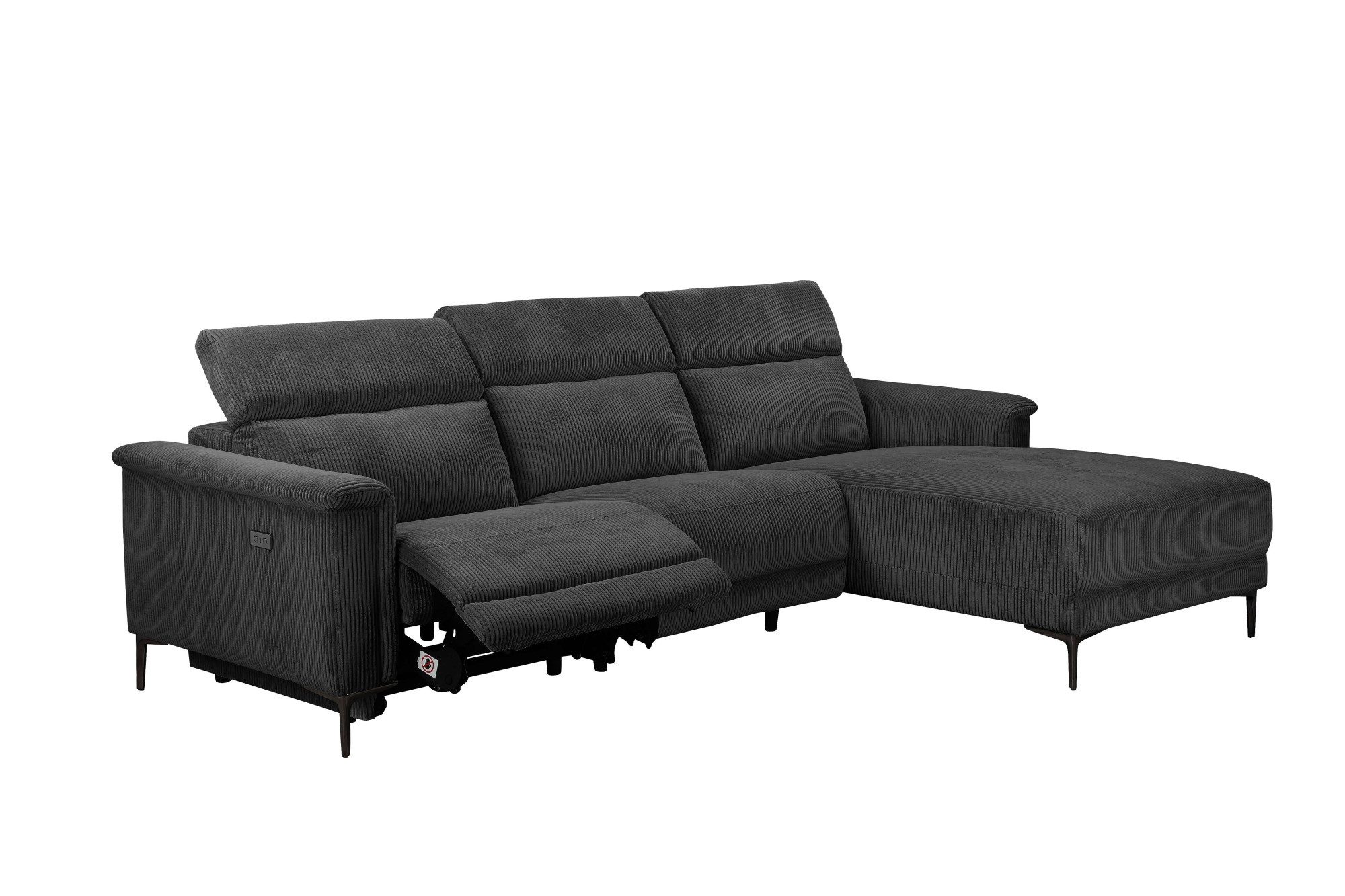Places of Style Hoekbank Lund in cord, L-vorm, 261 cm, handmatige en elektrische relaxfunctie
