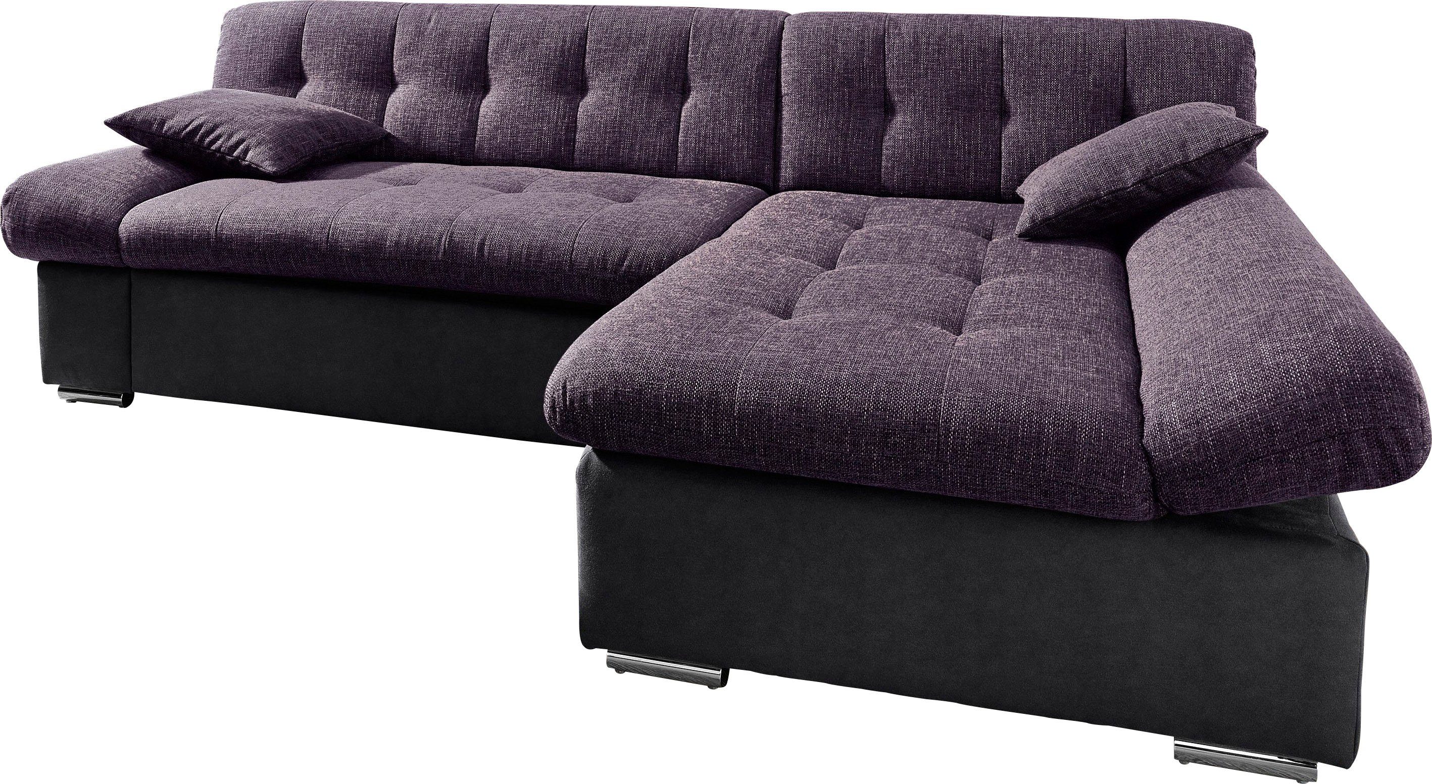 TRENDMANUFAKTUR Hoekbank Reggae, modern en comfortabel, actuele materiaalcombinatie, L-vorm paars, hoekbanken, Récamier rechts, Met slaapfunctie