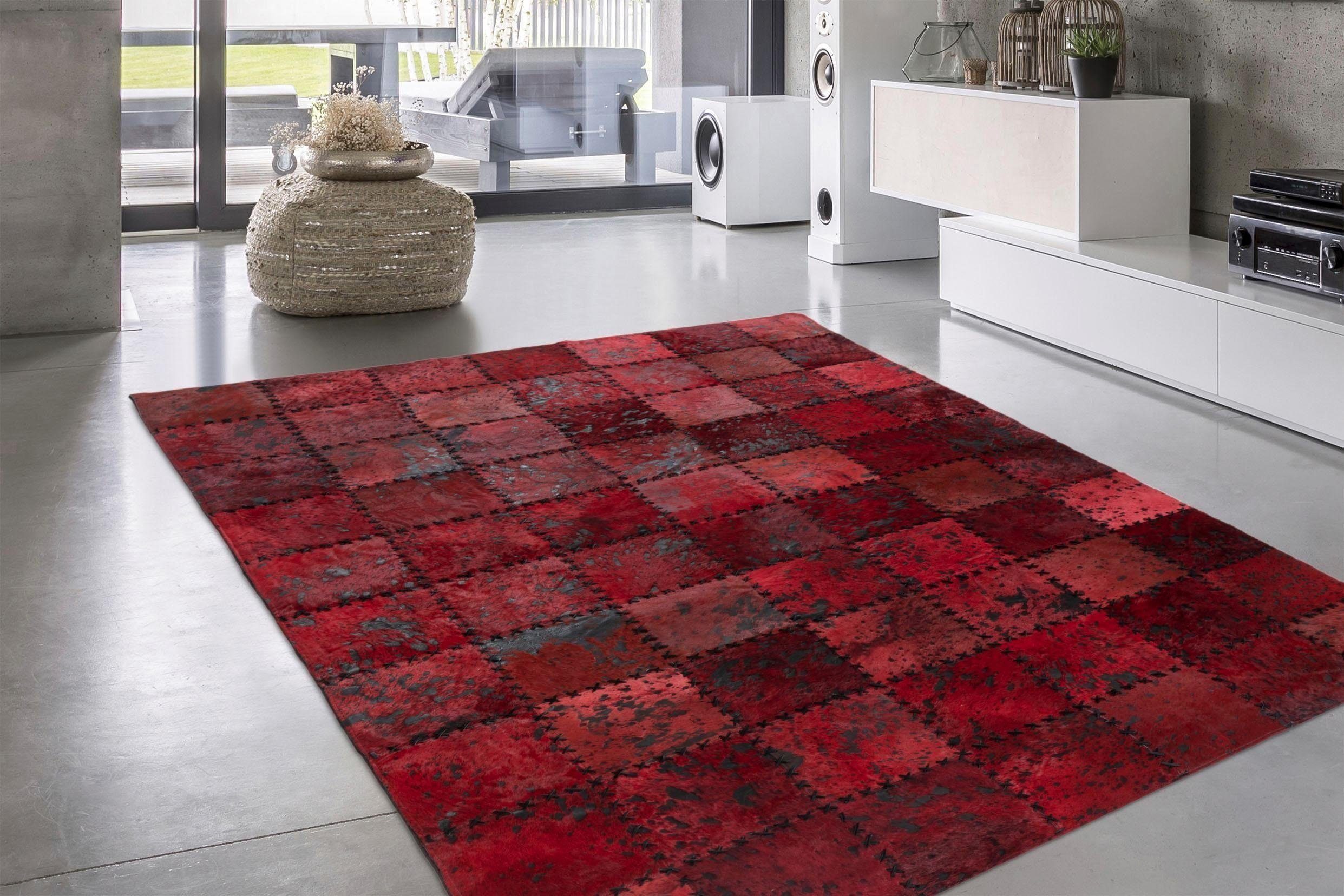 calo-deluxe Vachtvloerkleed Rankel 205 leren tapijt kleurige patchwork unieke stukken, echt rundsleder, woonkamer