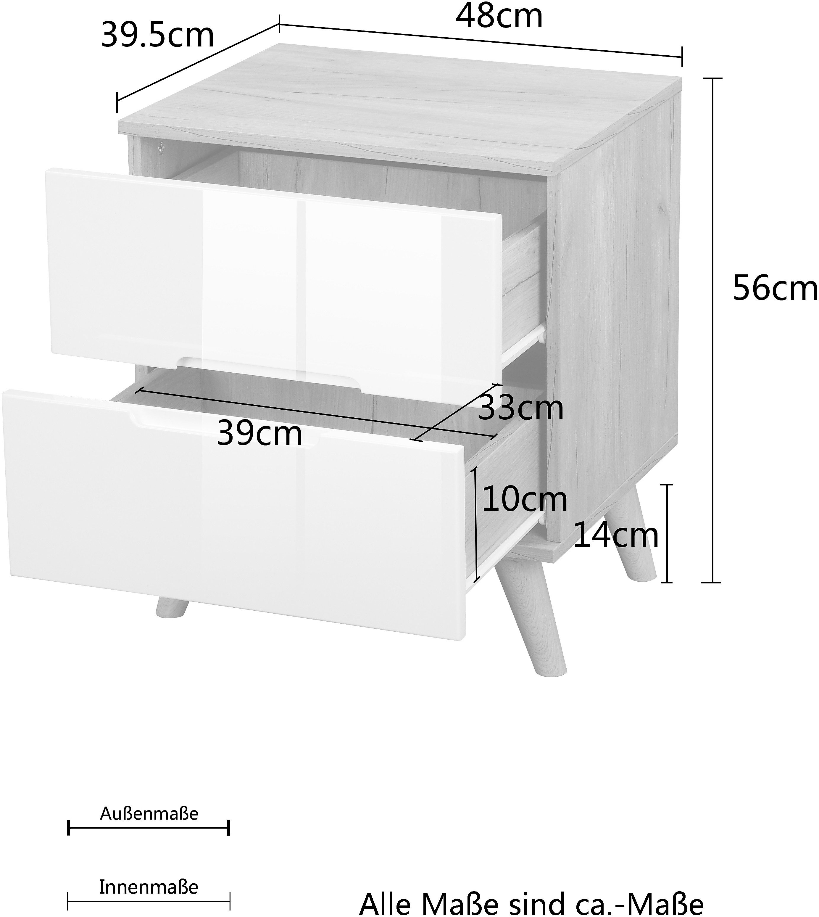 andas Nachtkastje Lund nachttafel bijzetkast commode met hoogglans fronten Nachtkastje met 2 lades bestseller in Scandinavisch design