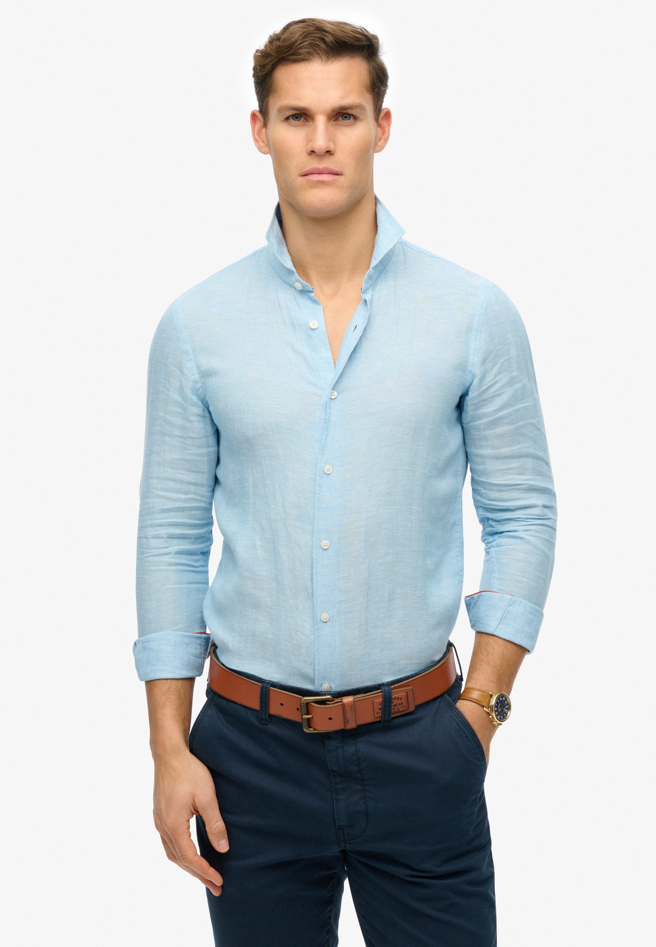 Superdry Overhemd met lange mouwen VACATION L/S LINEN SHIRT heren overhemden maat S blauw