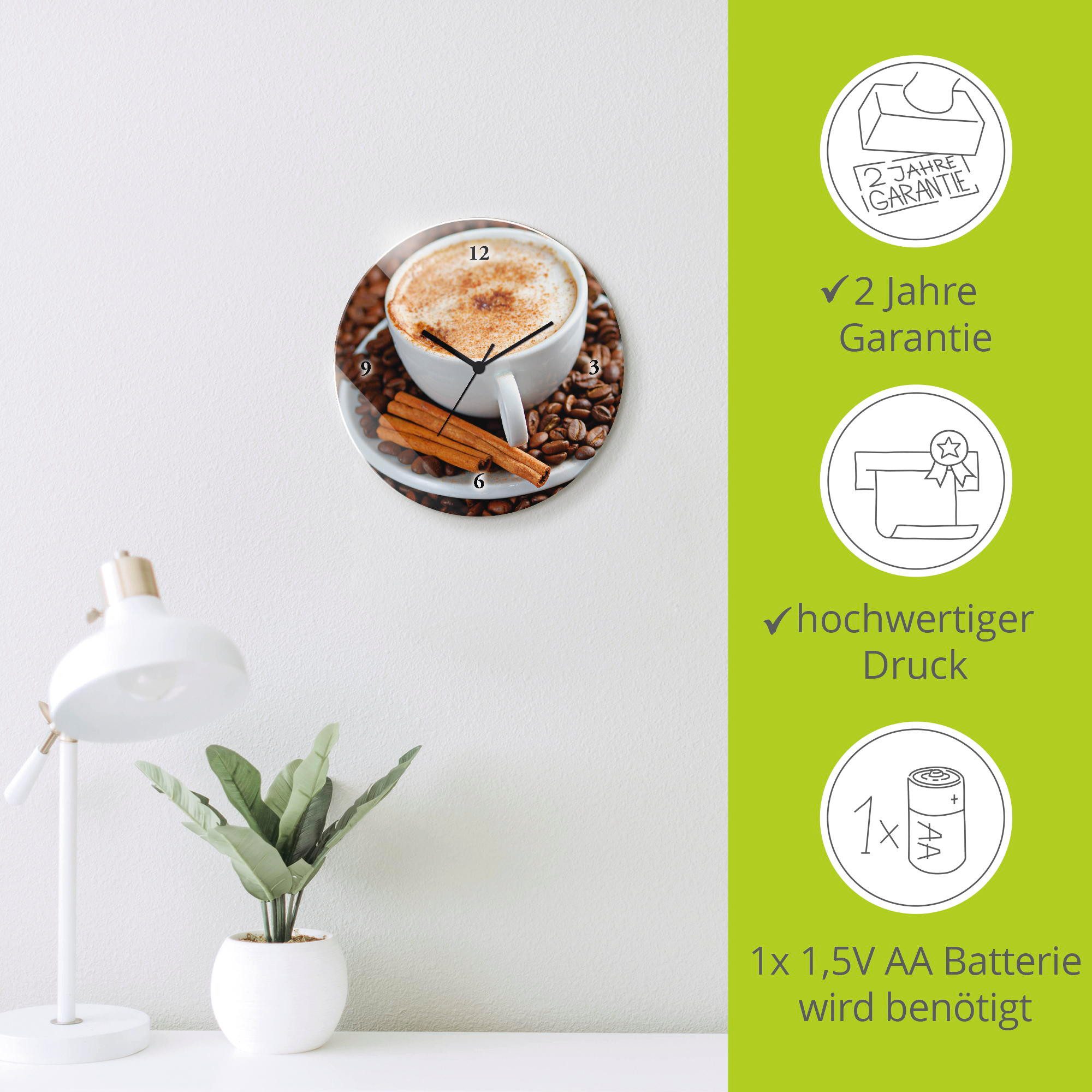 Artland Wandklok Cappuccino - koffie optioneel verkrijgbaar met kwarts- of radiografisch uurwerk, geruisloos zonder tikkend geluid