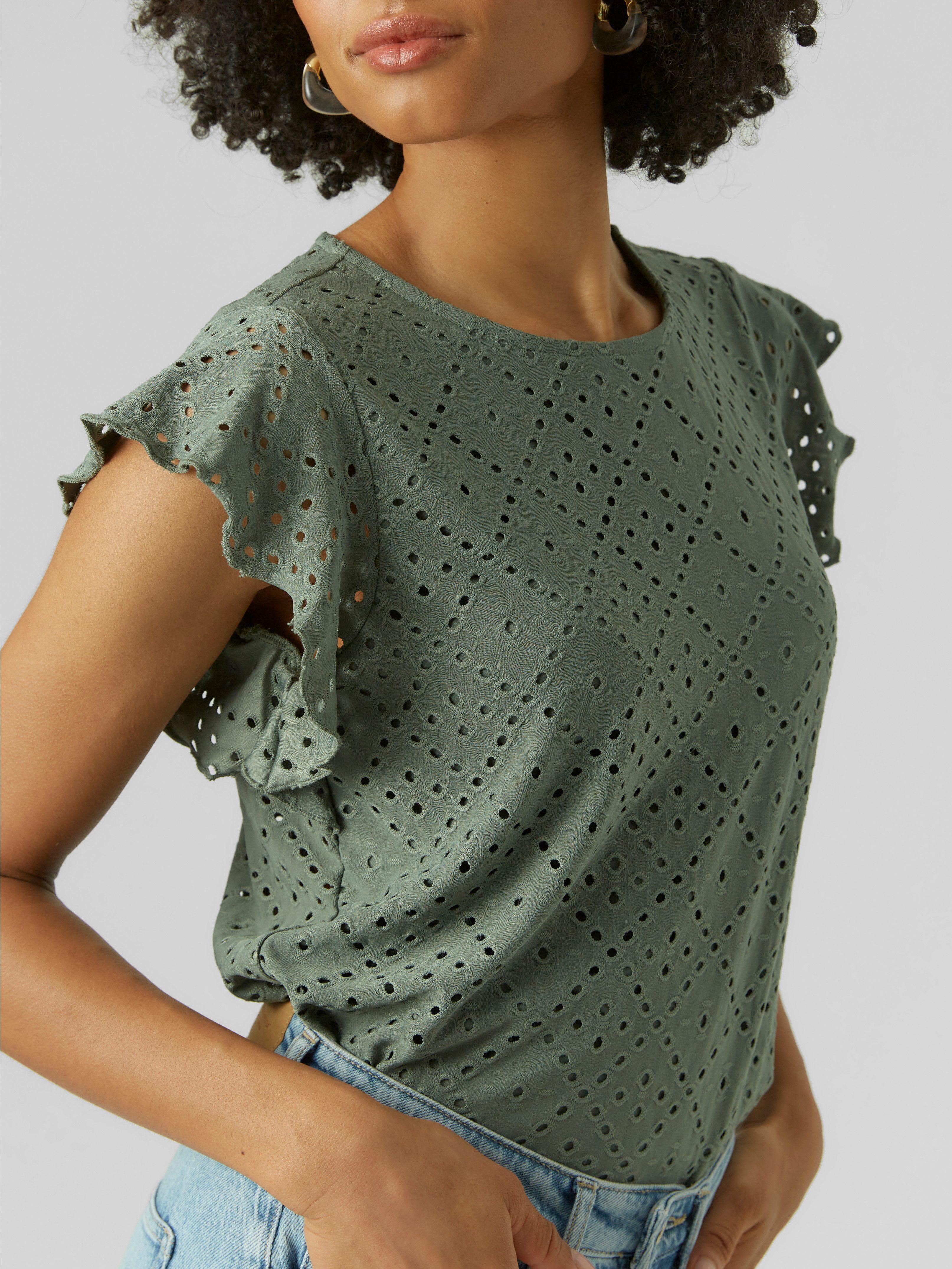 Vero Moda Shirt met ronde hals VMTASSA SL FRILL TOP NOOS