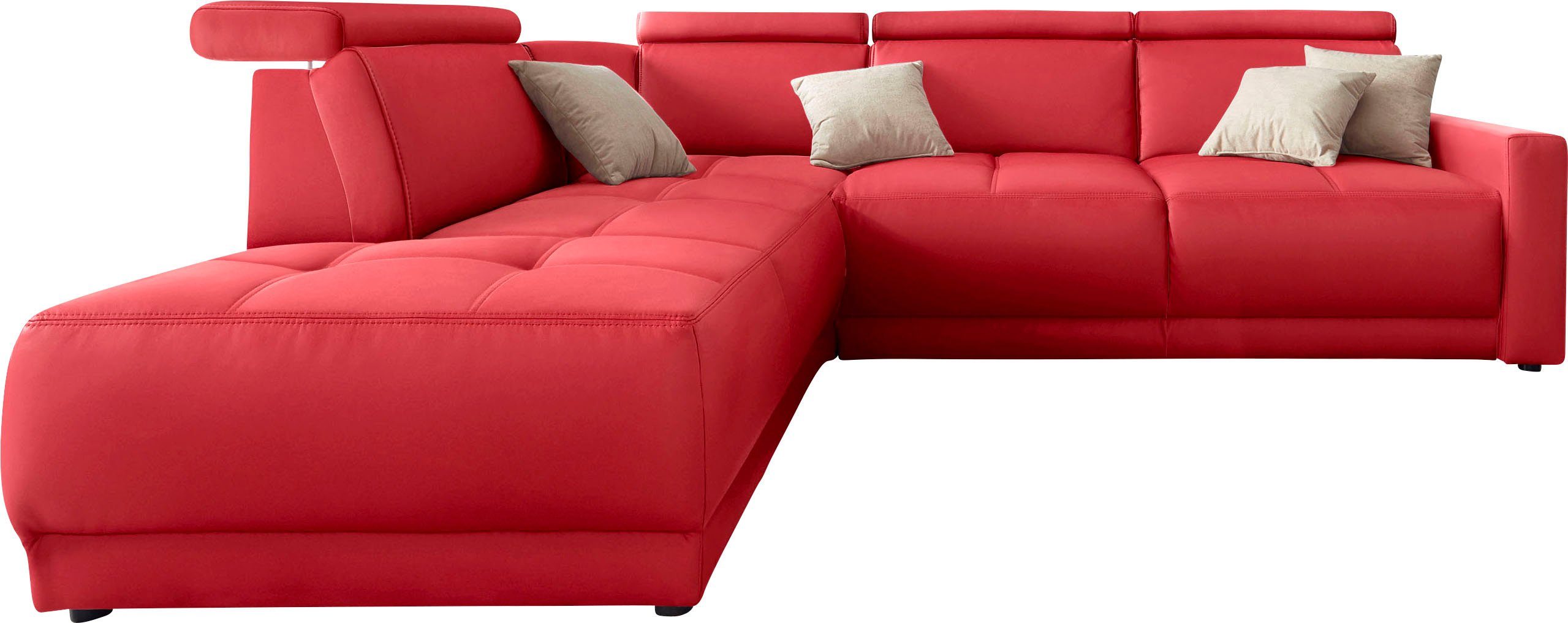 DOMO collection Hoekbank Ava, moderne zitstiksels met mooie dubbele naad, comfortabel, L-vorm met ottomane, inclusief veren, optioneel met hoofdeinde verstellingen