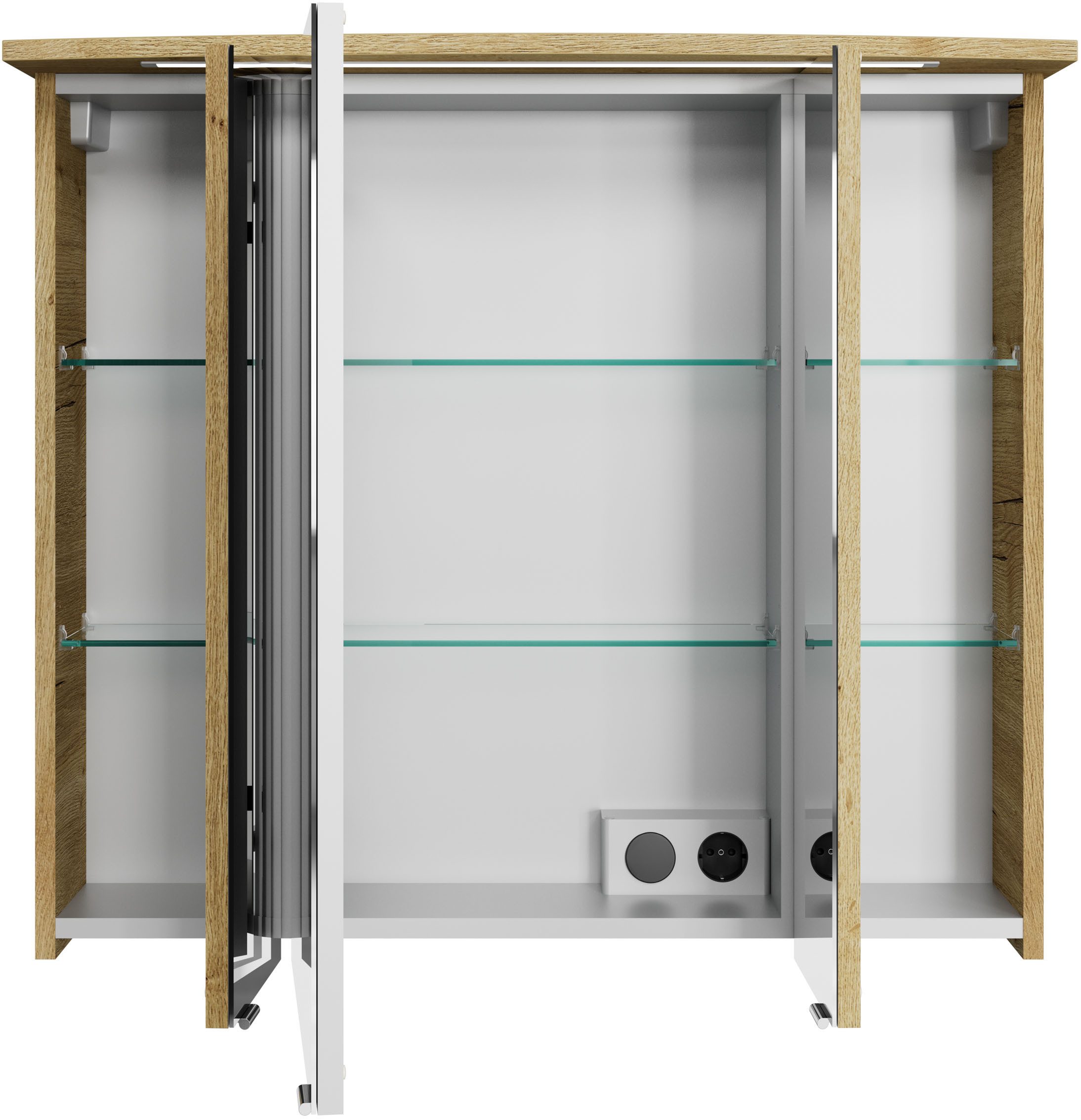 Saphir Badkamerspiegelkast Serie 4010 badkamer spiegelkast incl. LED-verlichting in krans Badkast 82 cm breed, 3 deuren, 6 glazen legplanken, incl. deurdemper