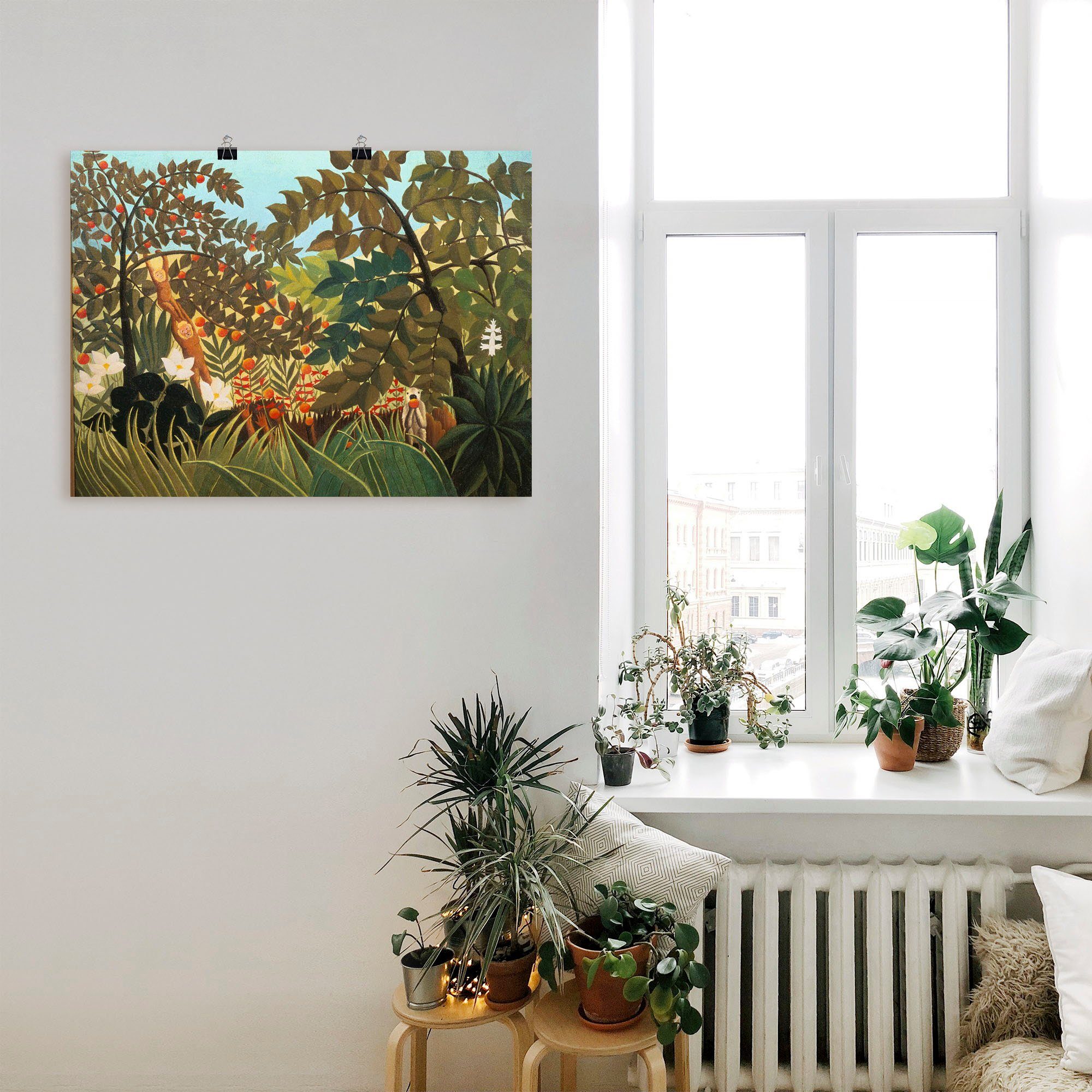 Artland Artprint Exotisch landschap met apen als artprint van aluminium, artprint op linnen, muursticker of poster in verschillende maten