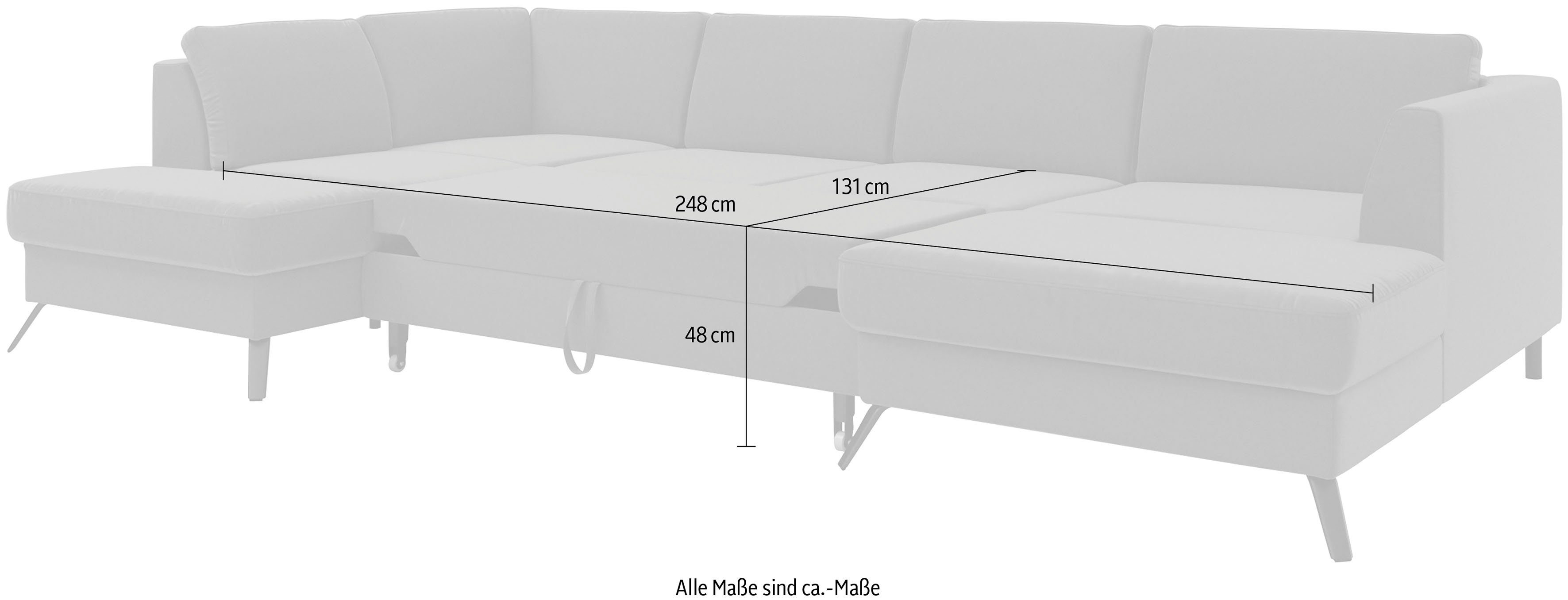 sit&more Zithoek Olsen U-vorm inclusief zitdiepteverstelling, naar keuze met slaapfunctie, 15 cm hoog