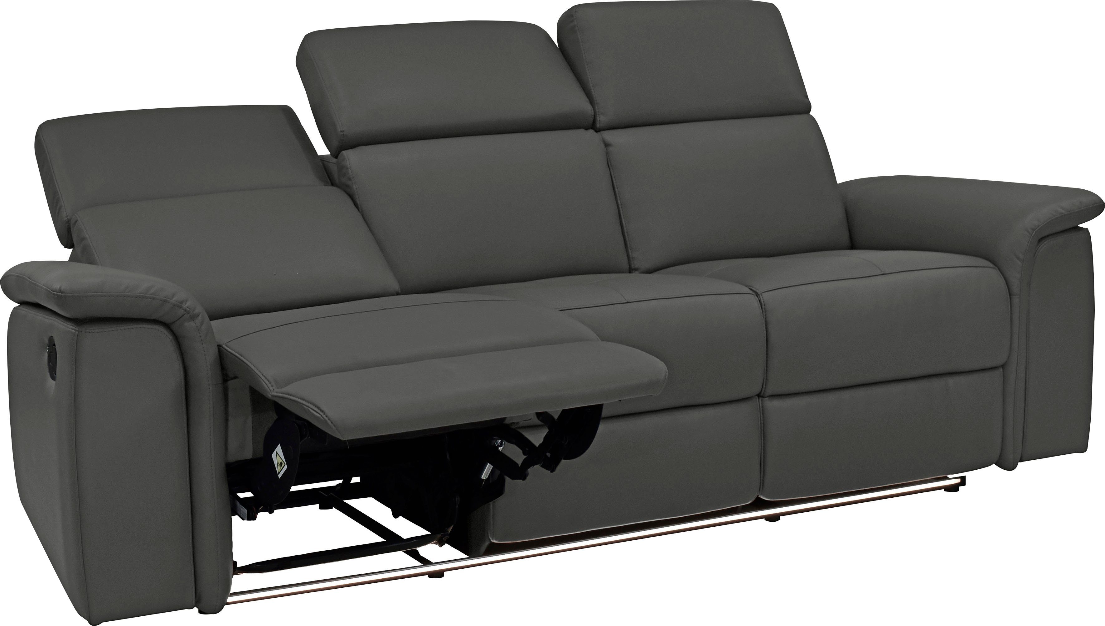 Places of Style 3-zitsbank Pareli 229 cm, handmatige en elektrische relaxfunctie in 2 zits USB, verstelbare hoofdsteun, LED-verlichting, in echt leer, kunstleer, geweven stof
