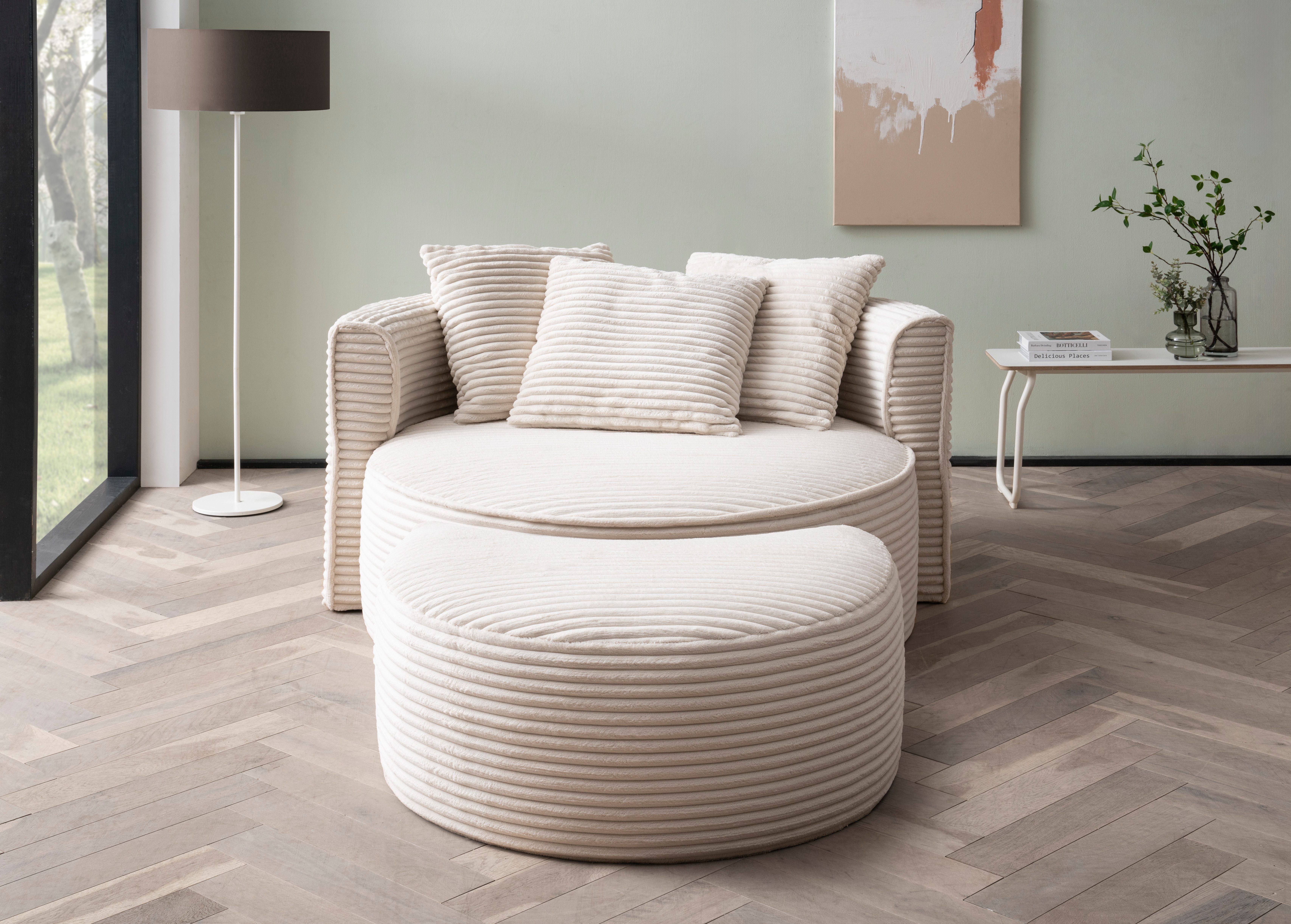 LeGer Home by Lena Gercke XXL-fauteuil Isalie, ronde stoel met voetensteun, leesstoel, loveseat, grote stoel (set)