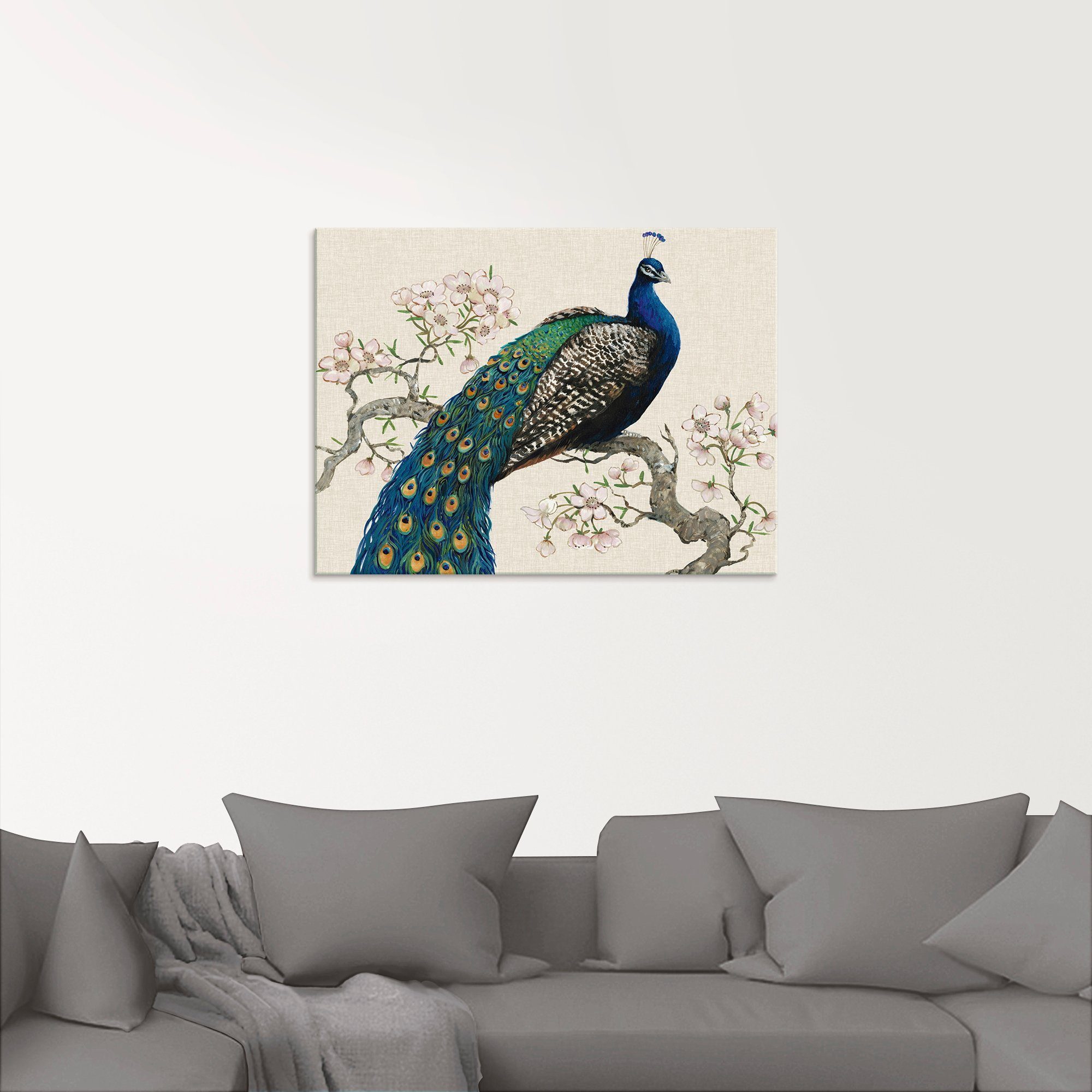 Artland Print op glas Pauw & bloemen I in verschillende maten