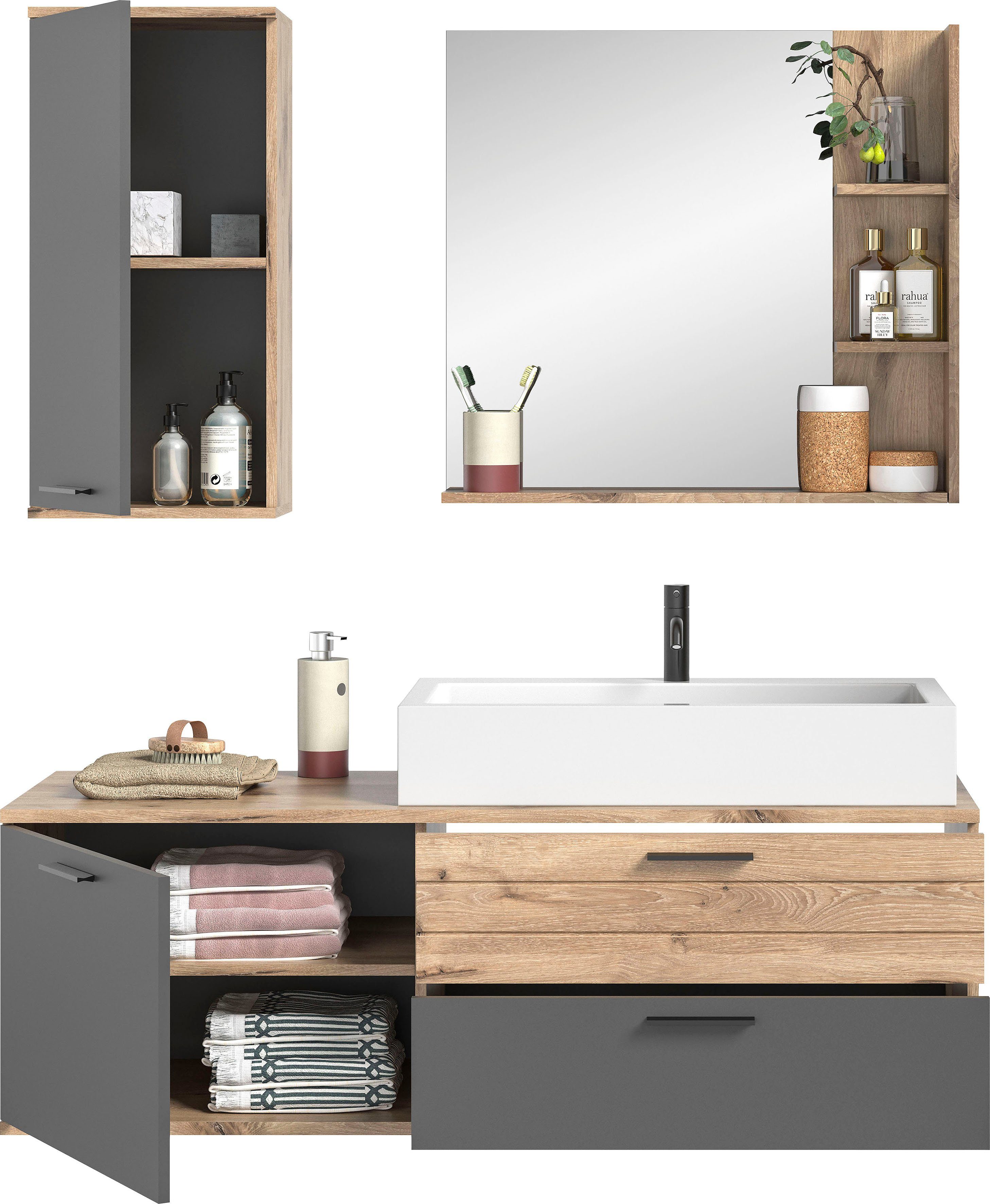 INOSIGN Badkamerserie Riga, 3-delig, inclusief keramisch opzetwasbak, bestaande uit: (set, 3-delig)