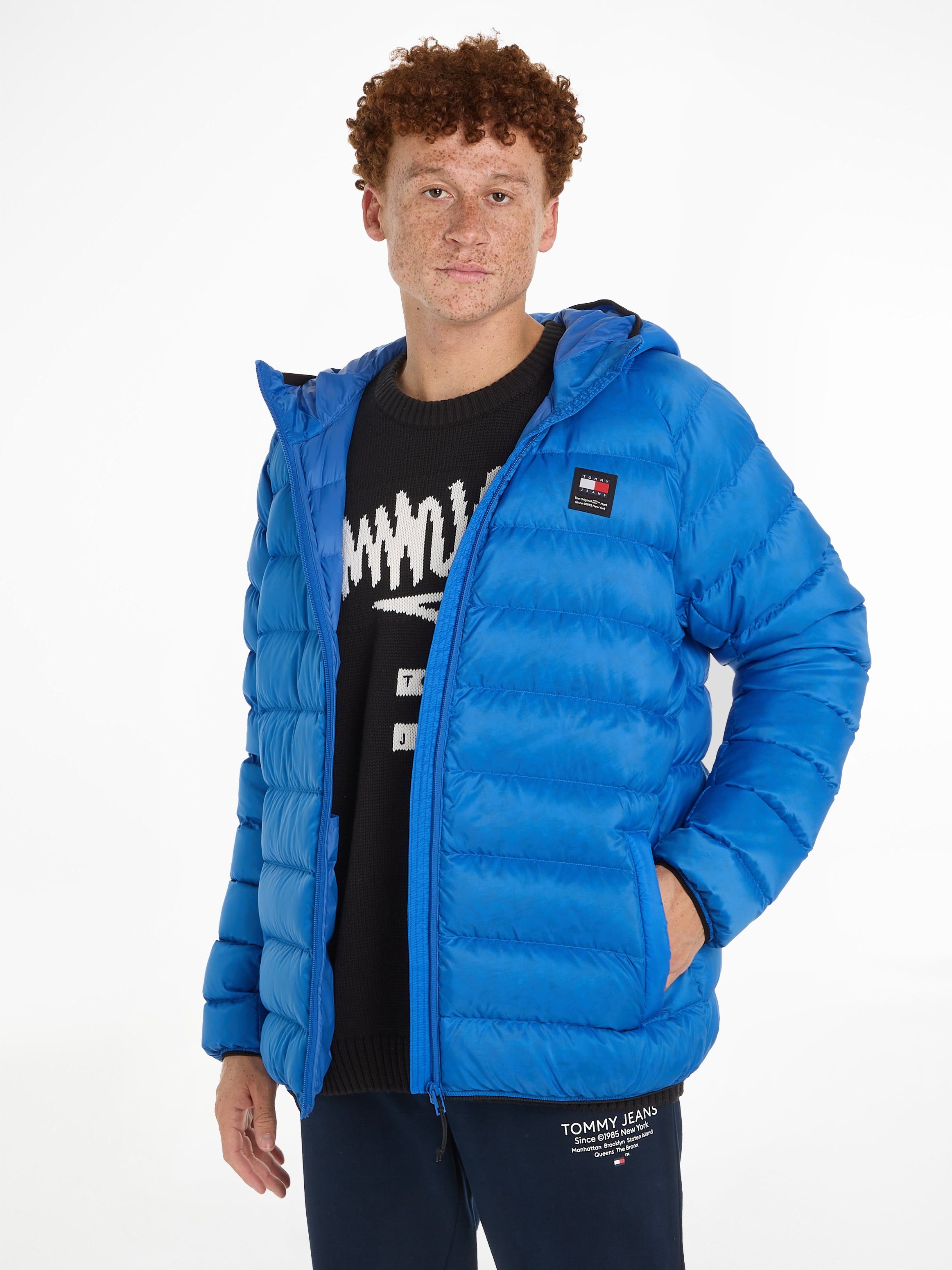 TOMMY JEANS Donsjack TJM HOODED LT DOWN JACKET EXT met capuchon en geïntegreerde staande kraag