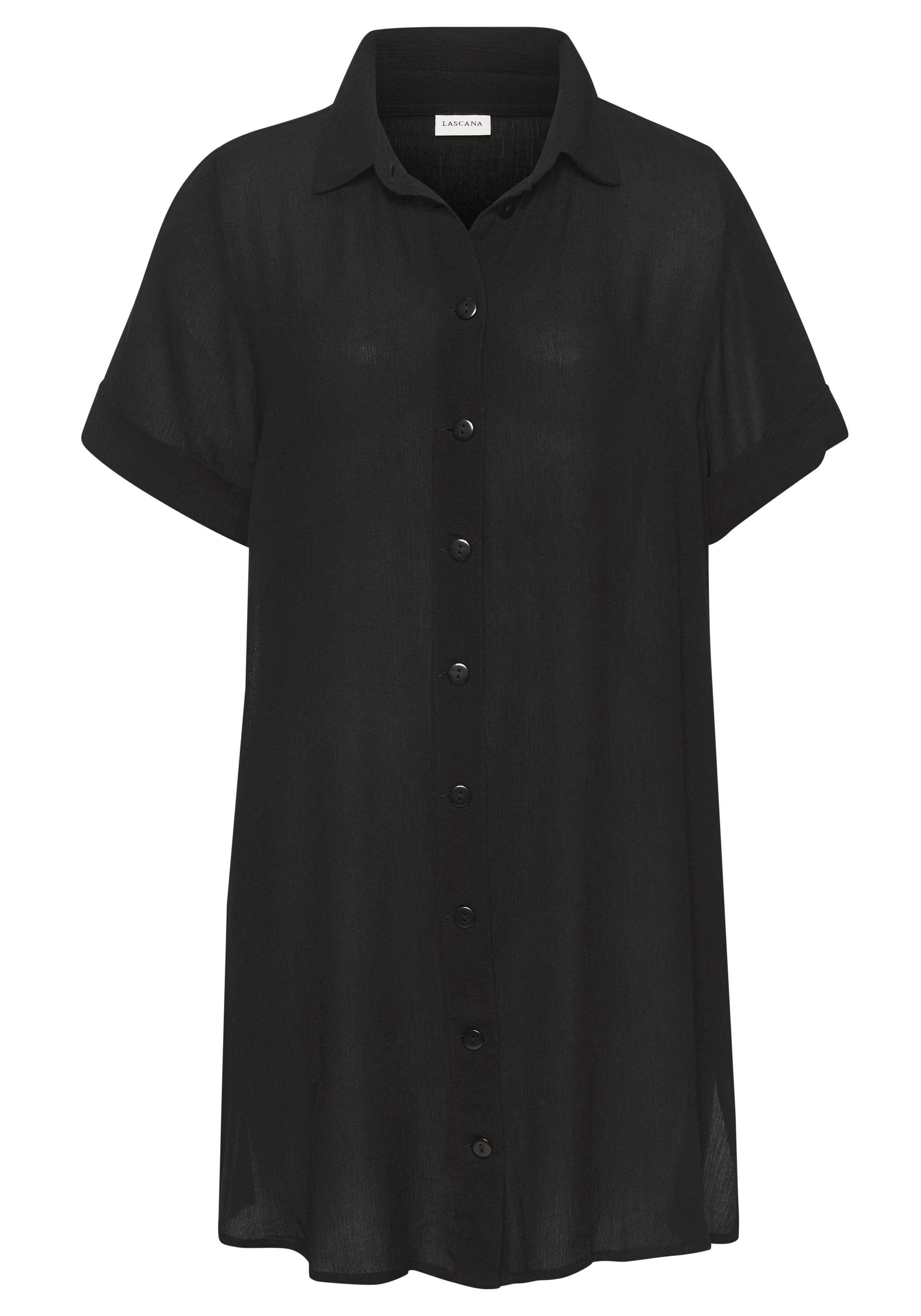 Lascana Lange blouse met knoopsluiting, blouse met korte mouwen, blousejurk, zomers