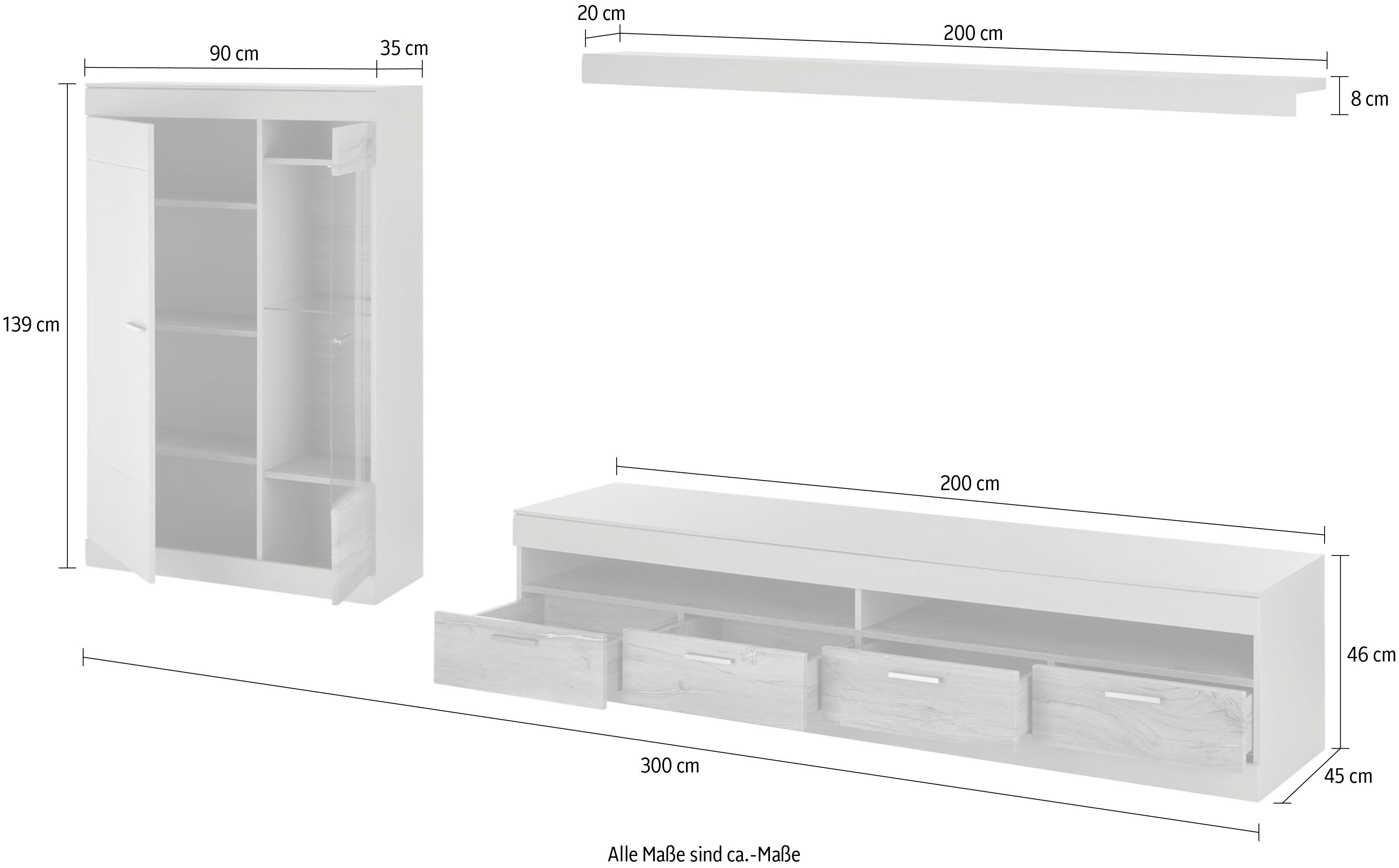 INOSIGN Wandmeubel SCARA trendy kleur met applicatie tineiken decor, met soft-closefunctie (3-delig)
