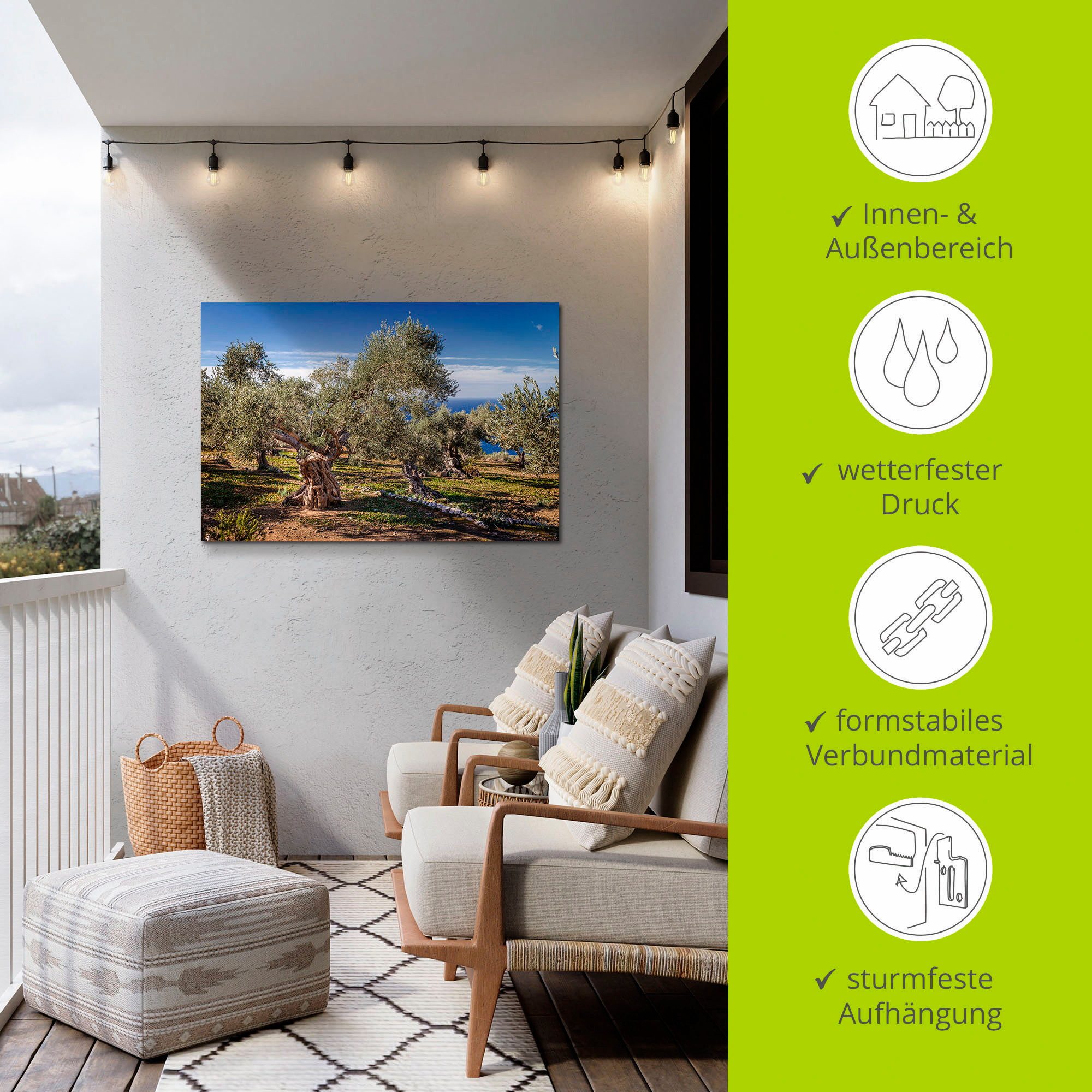 Artland Artprint Olijfgaard in de Serra de Tramuntana als artprint van aluminium, artprint voor buiten, artprint op linnen, poster in verschillende maten. maten