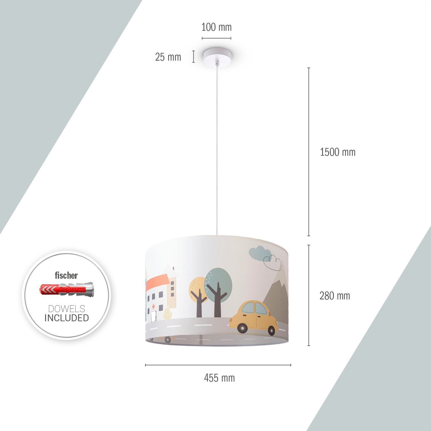 Paco Home Hanglamp Hugo Cabri Pendellamp kinderkamer aan plafond stof lampenkap brandweer politie
