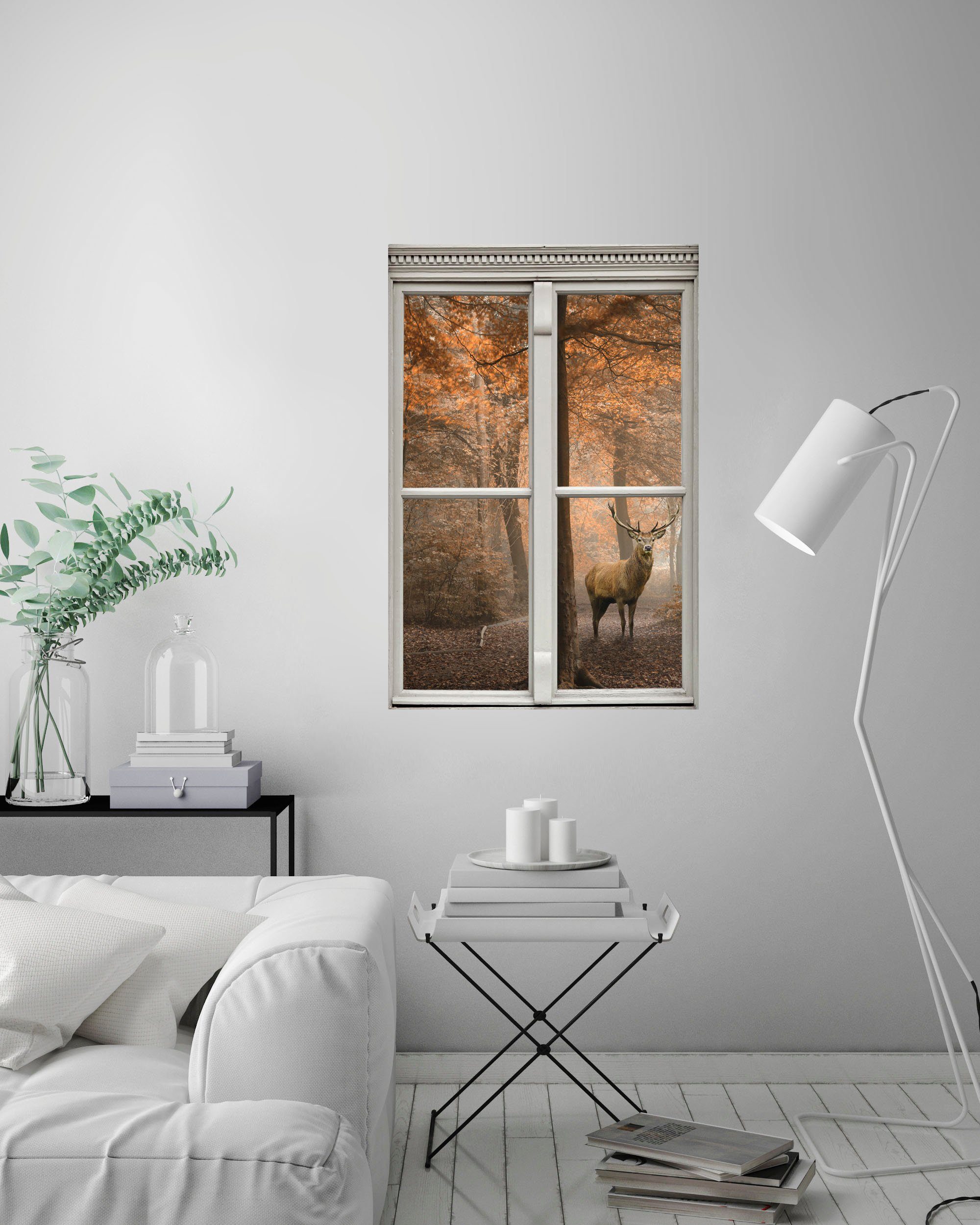 queence Wandfolie Edelhert Muursticker, muurdecoratie, zelfklevend, 3D, raam