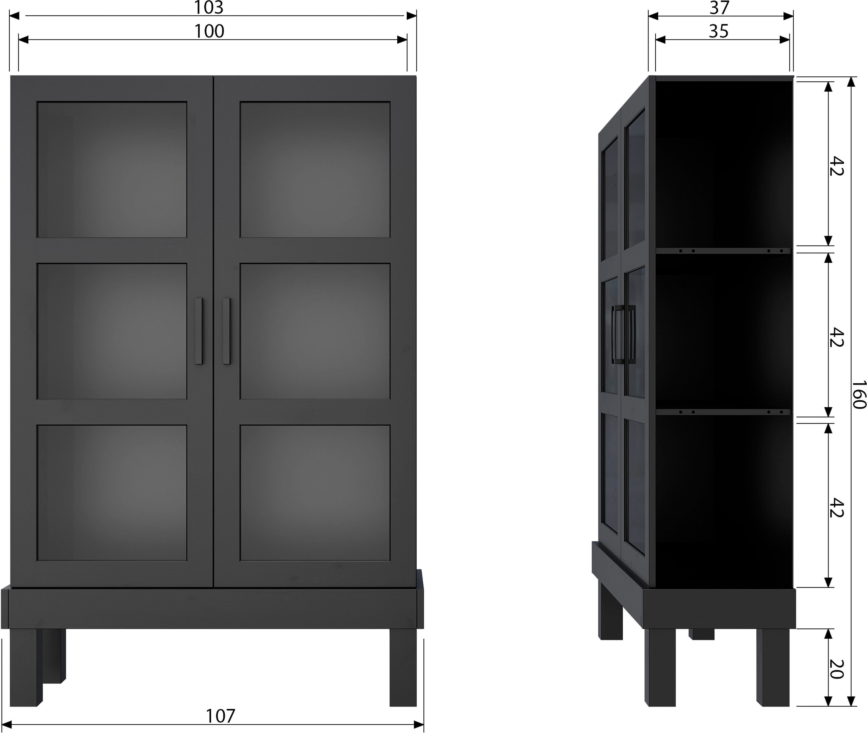 WOOOD Vitrinekast Bonk uitgerust met drie planken, h 160 cm x b 107 cm