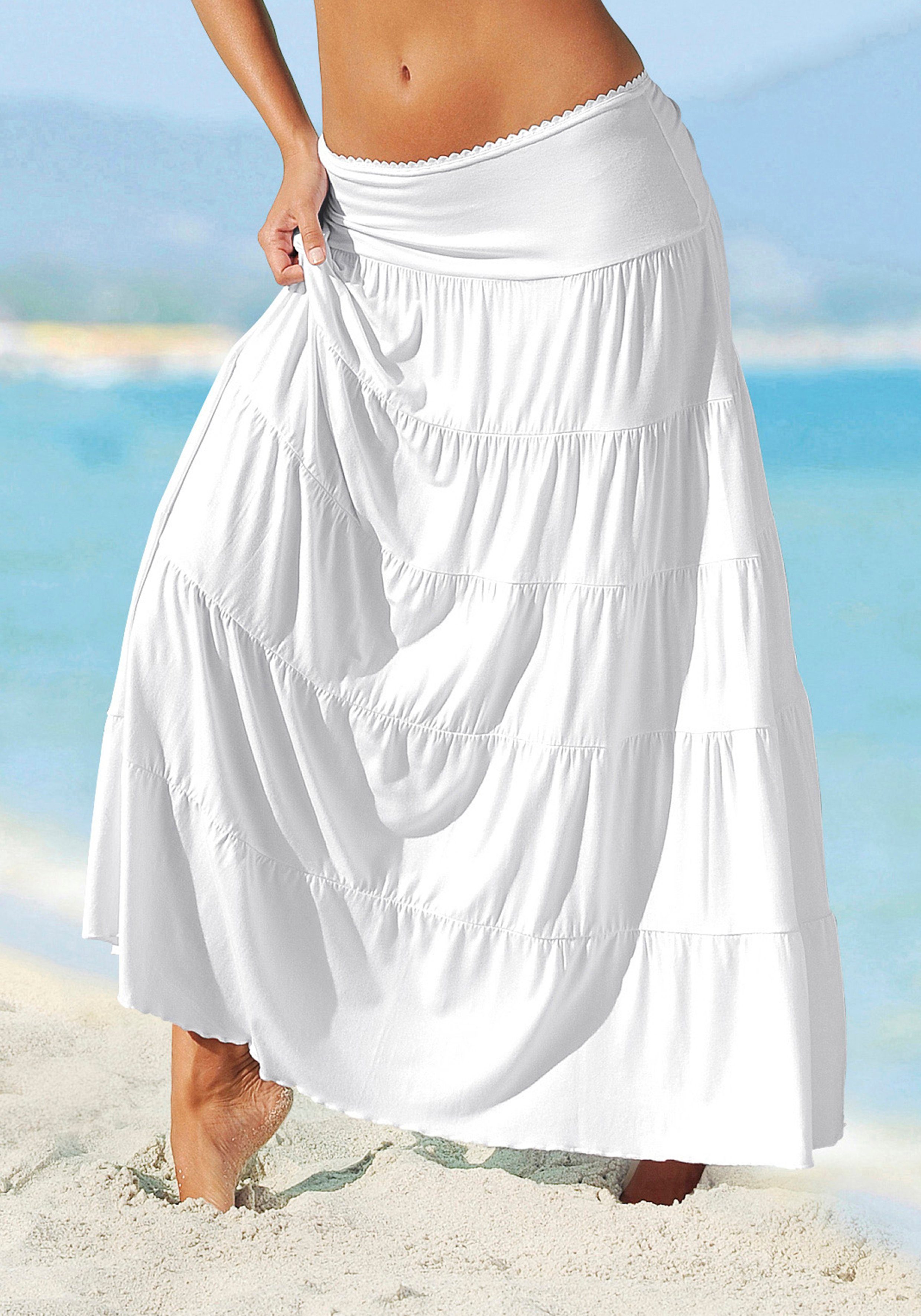 Beachtime Maxirok met volants, elastische tricot rok, strandrok