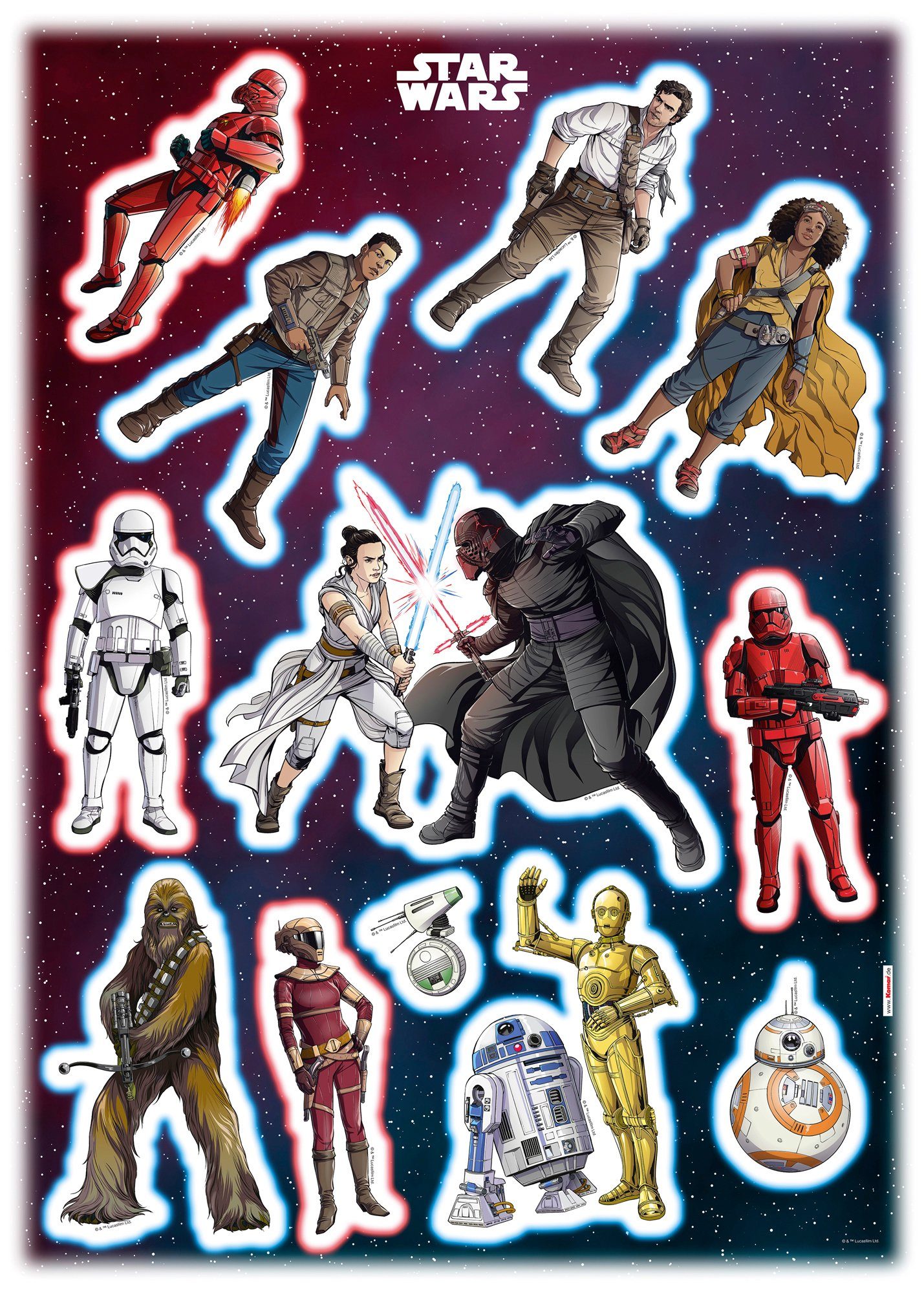 komar wandfolie star wars heroes villains 50x70 cm (breedte x hoogte), zelfklevende wandtattoo (12-delig) multicolor
