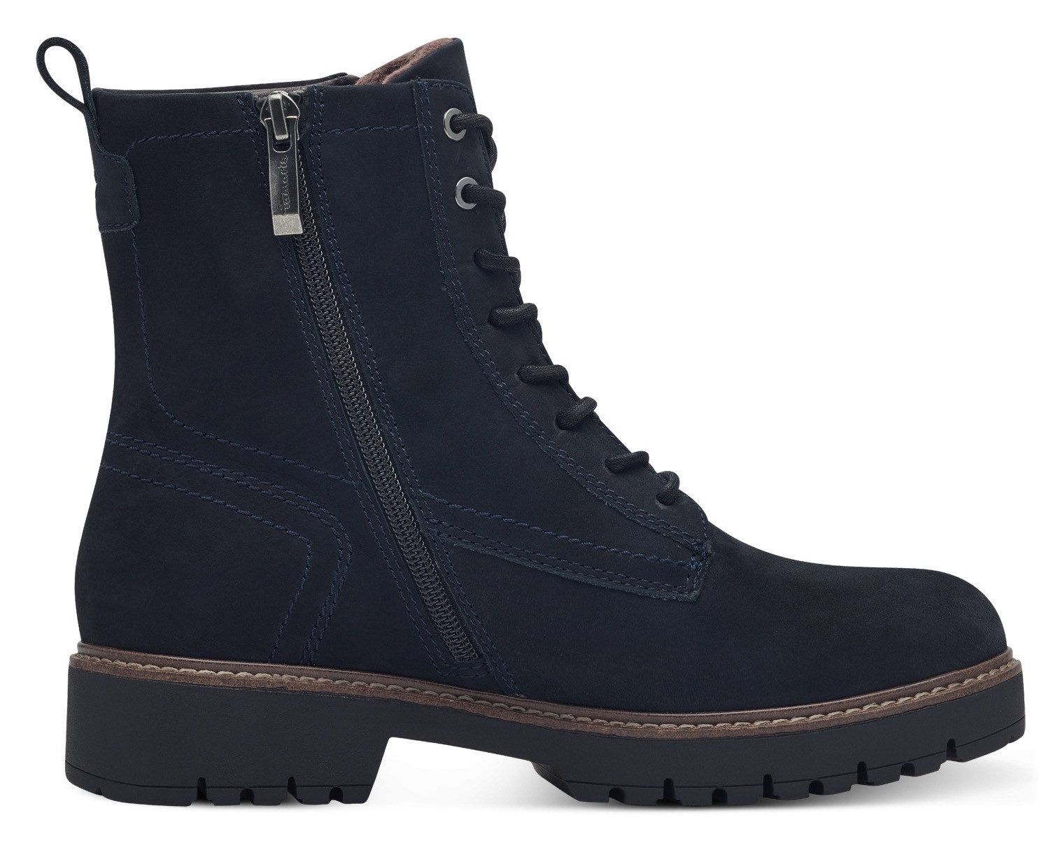 Tamaris Veterschoenen blokhak, veterschoen, enkellaars met decoratieve rits aan de buitenkant
