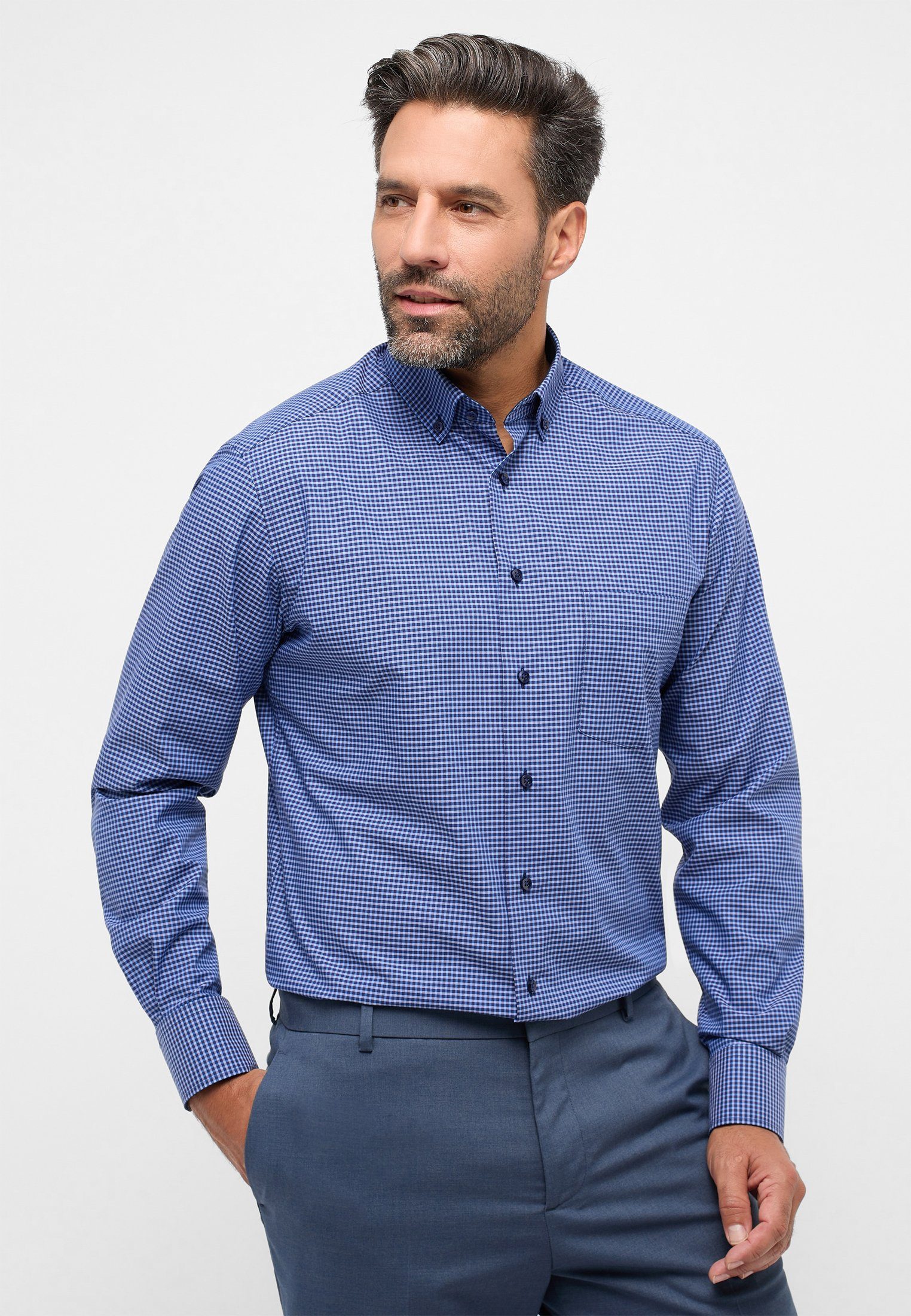 Eterna Overhemd met lange mouwen MODERN FIT NON IRON (strijkvrij) heren overhemden maat 48 blauw