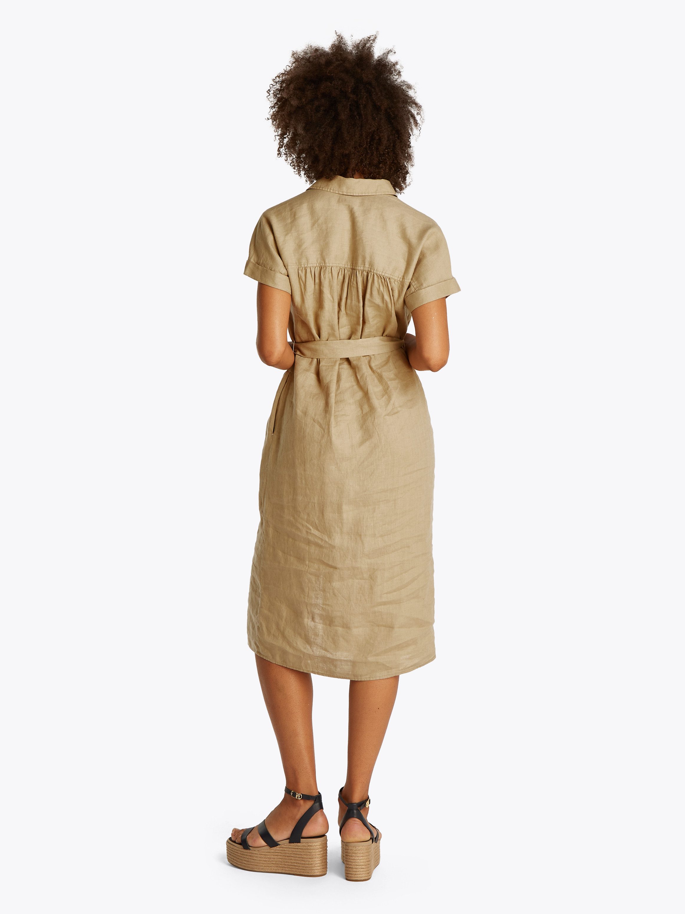 Tommy Hilfiger Jurk met overhemdkraag ESS LINEN BELTED S/S MIDI DRESS met riem, met mouwomslag, verkoelend premium linnen