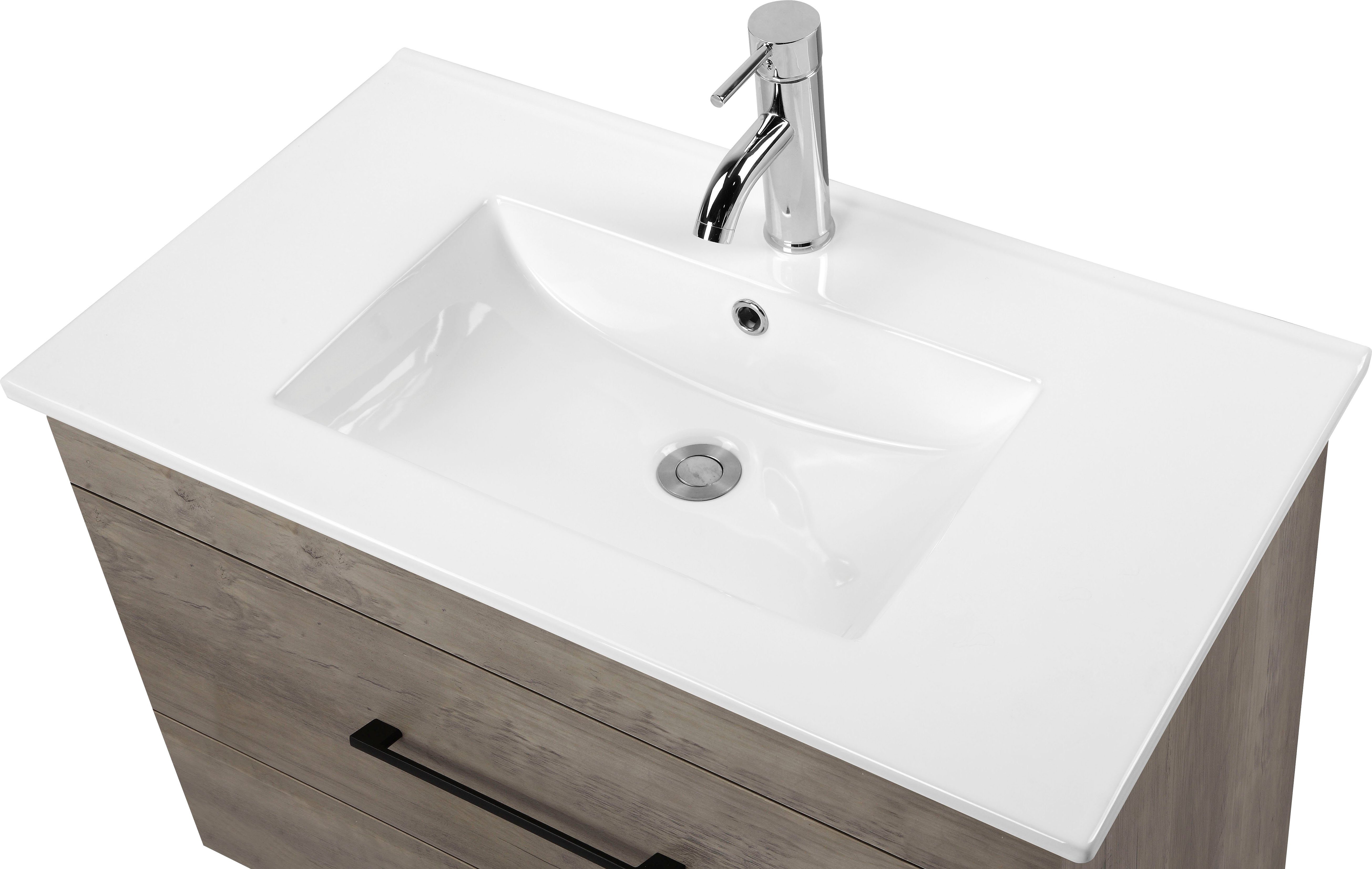 welltime Wastafelonderkast Florence badkamermeubel badkamerkast met wasbak Wastafelmeubel met 2 laden en soft-closesysteem breedte 80 cm
