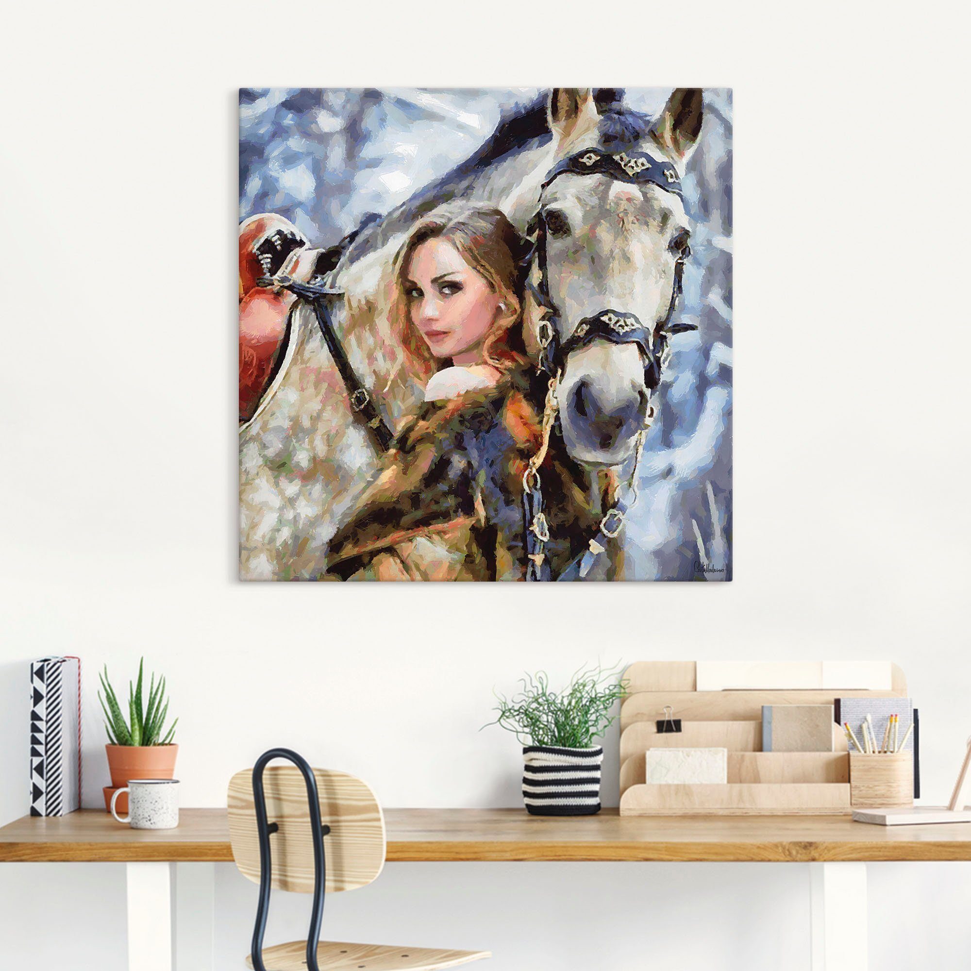 Artland Artprint Meisje met het witte paard als artprint op linnen, poster, muursticker in verschillende maten