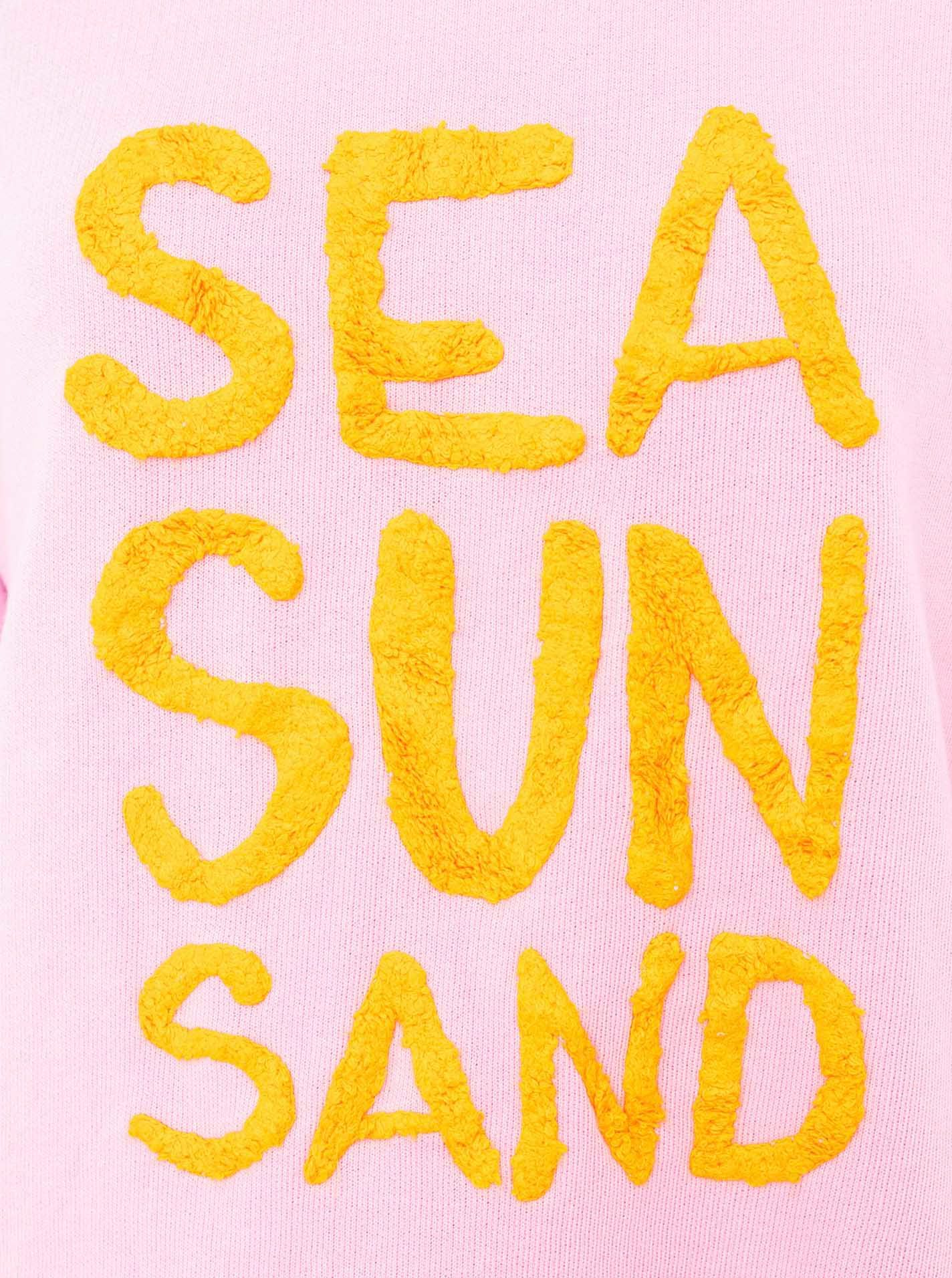 Zwillingsherz Sweater "Sea Sand Sun" Met grote flock-opschrift in opvallende kleur